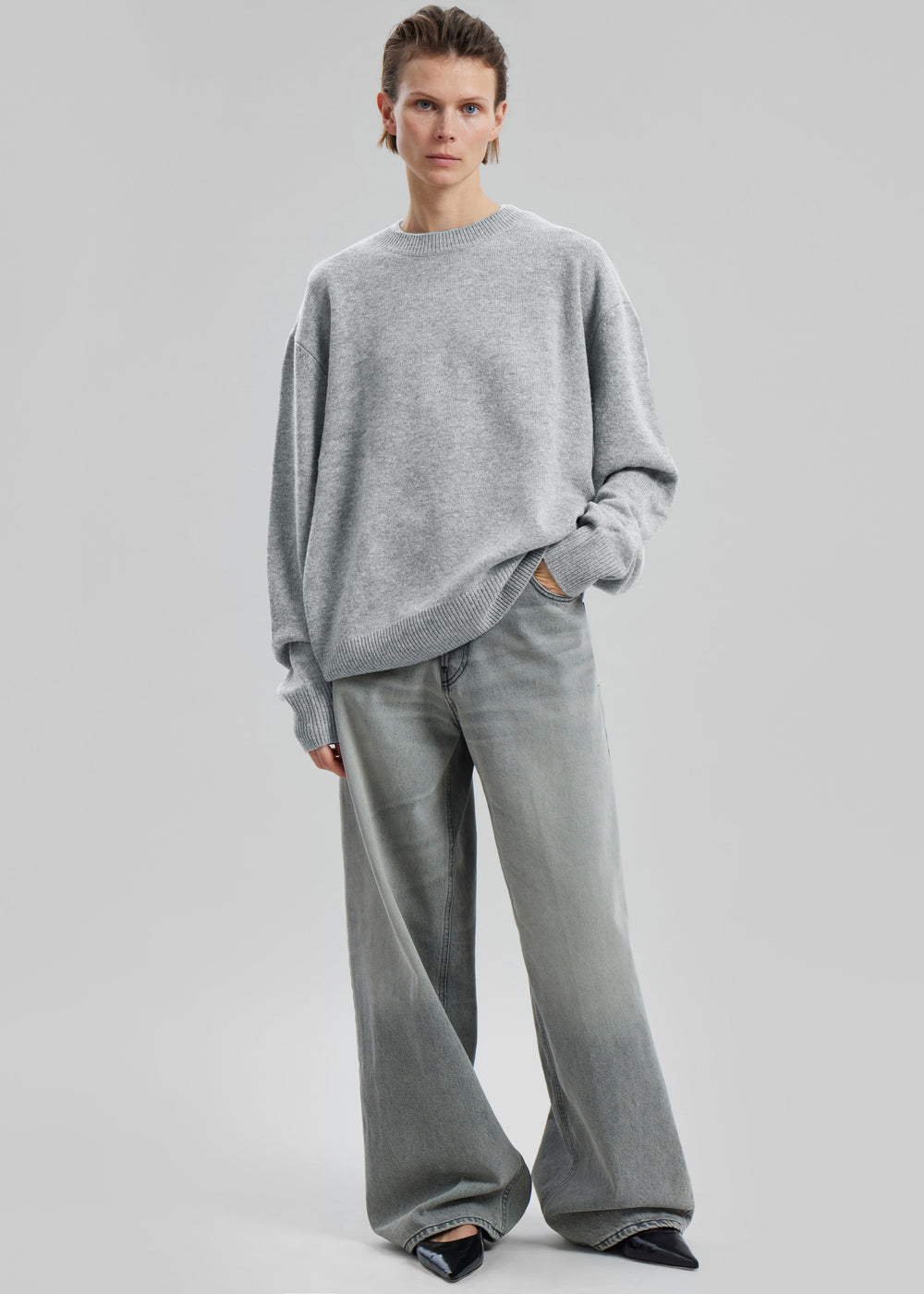Quinton Crew Neck Sweater - Light Grey - 1