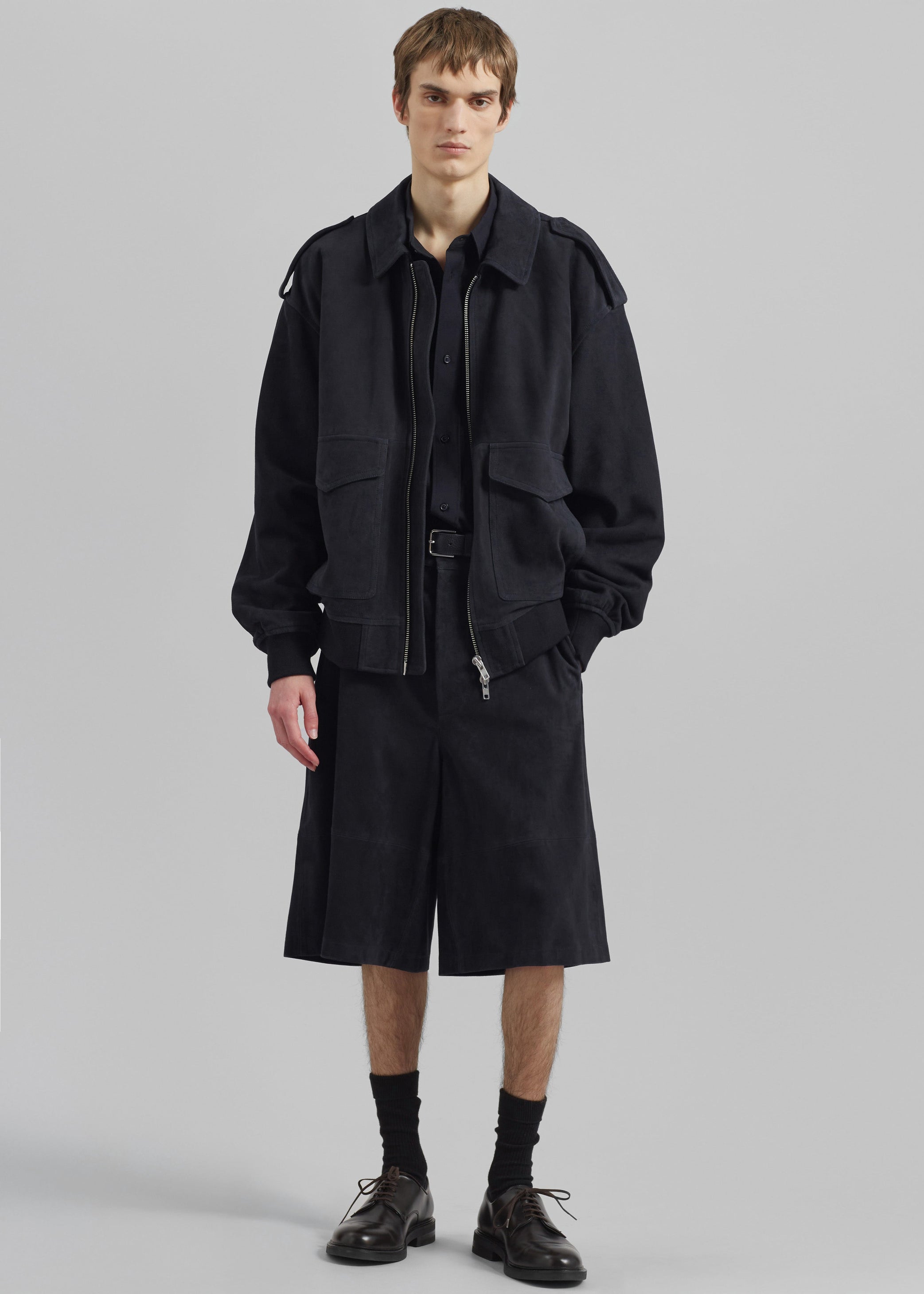 Shop the look image for Radlett Suede Bermuda Shorts - Navy