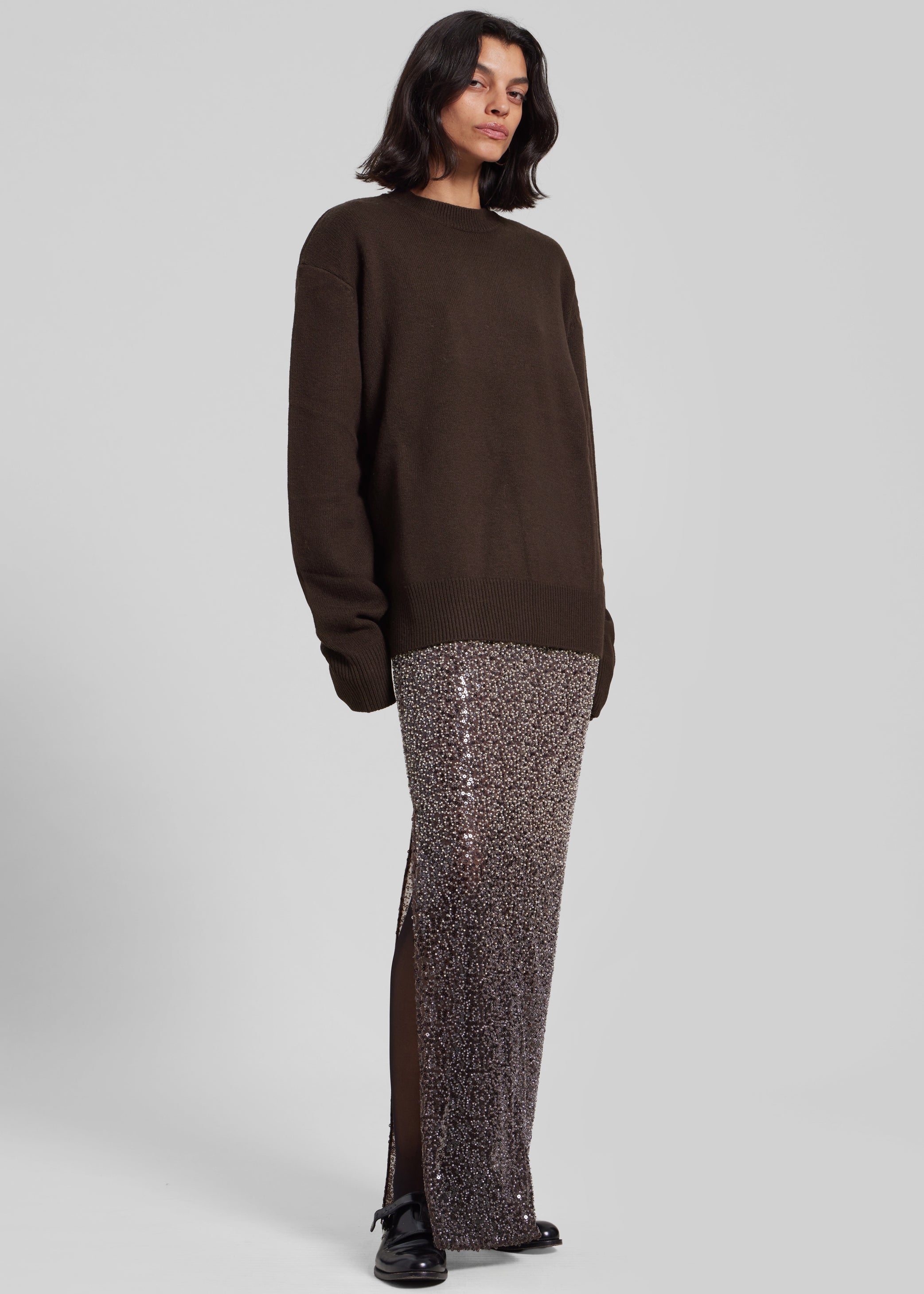 Shop the look image for Rafaela Padded Knit Sweater - Dark Brown
