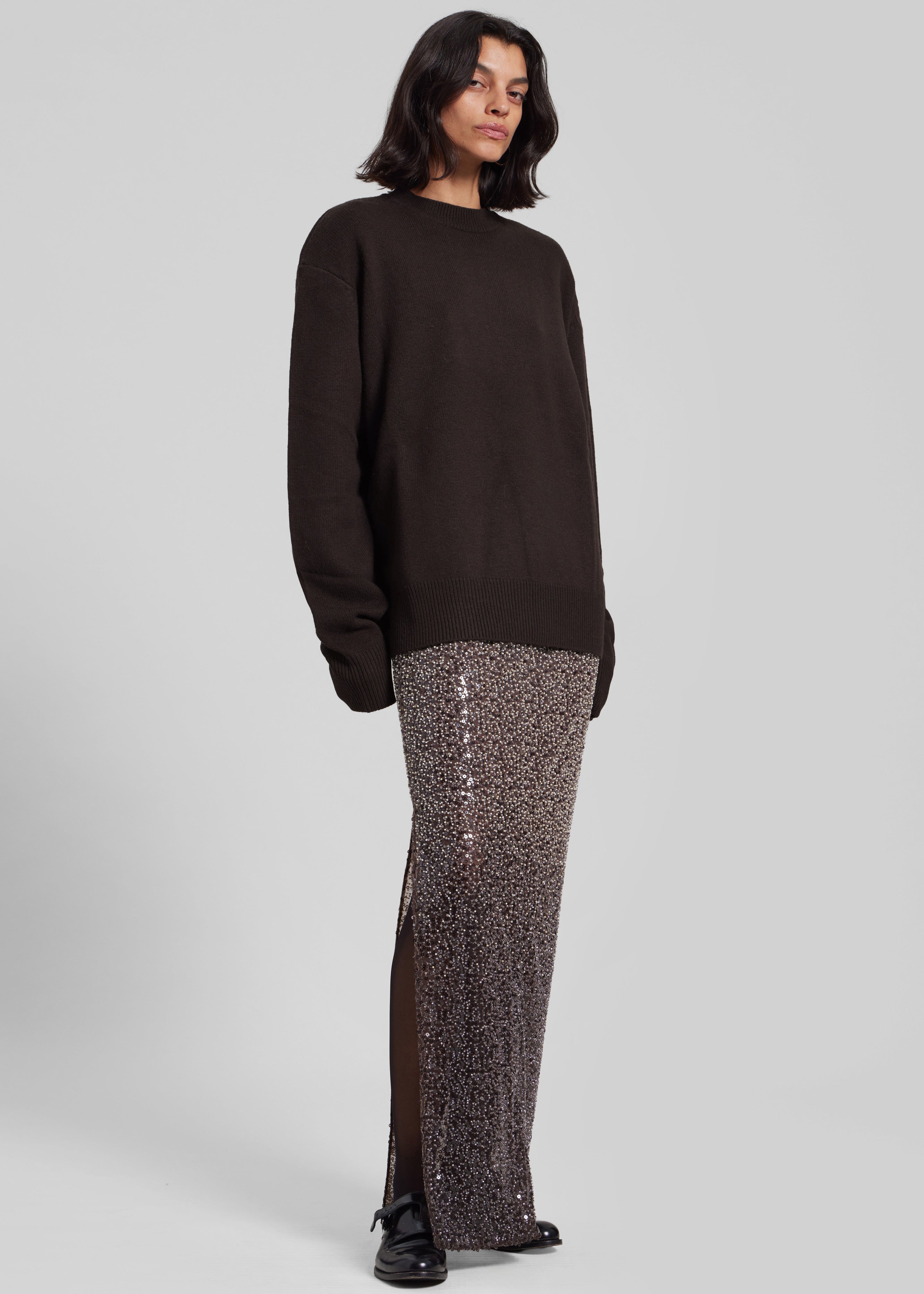 Rafaela Padded Knit Sweater - Dark Brown - 3