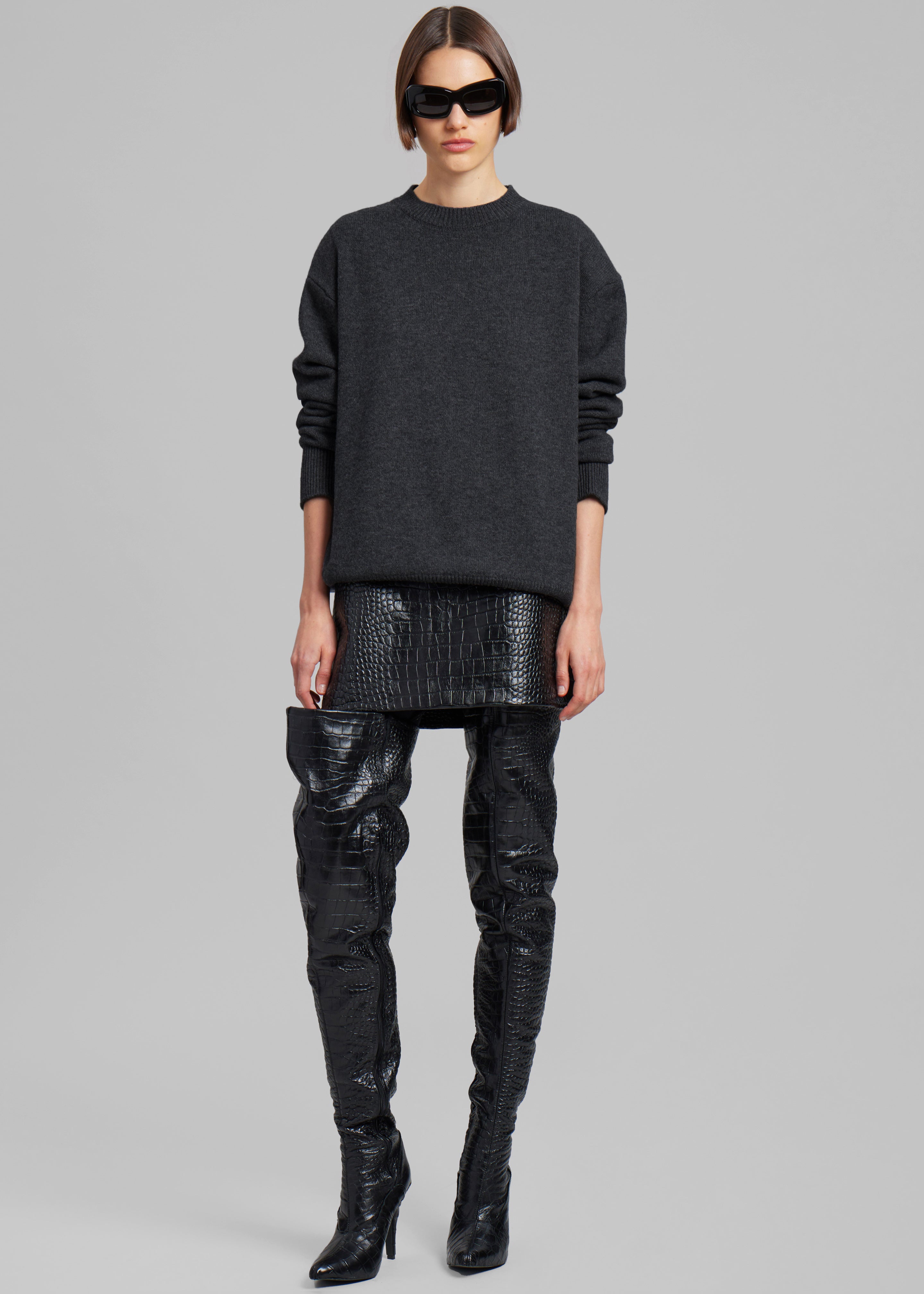 Rafaela Padded Knit Sweater - Dark Grey Melange - 2