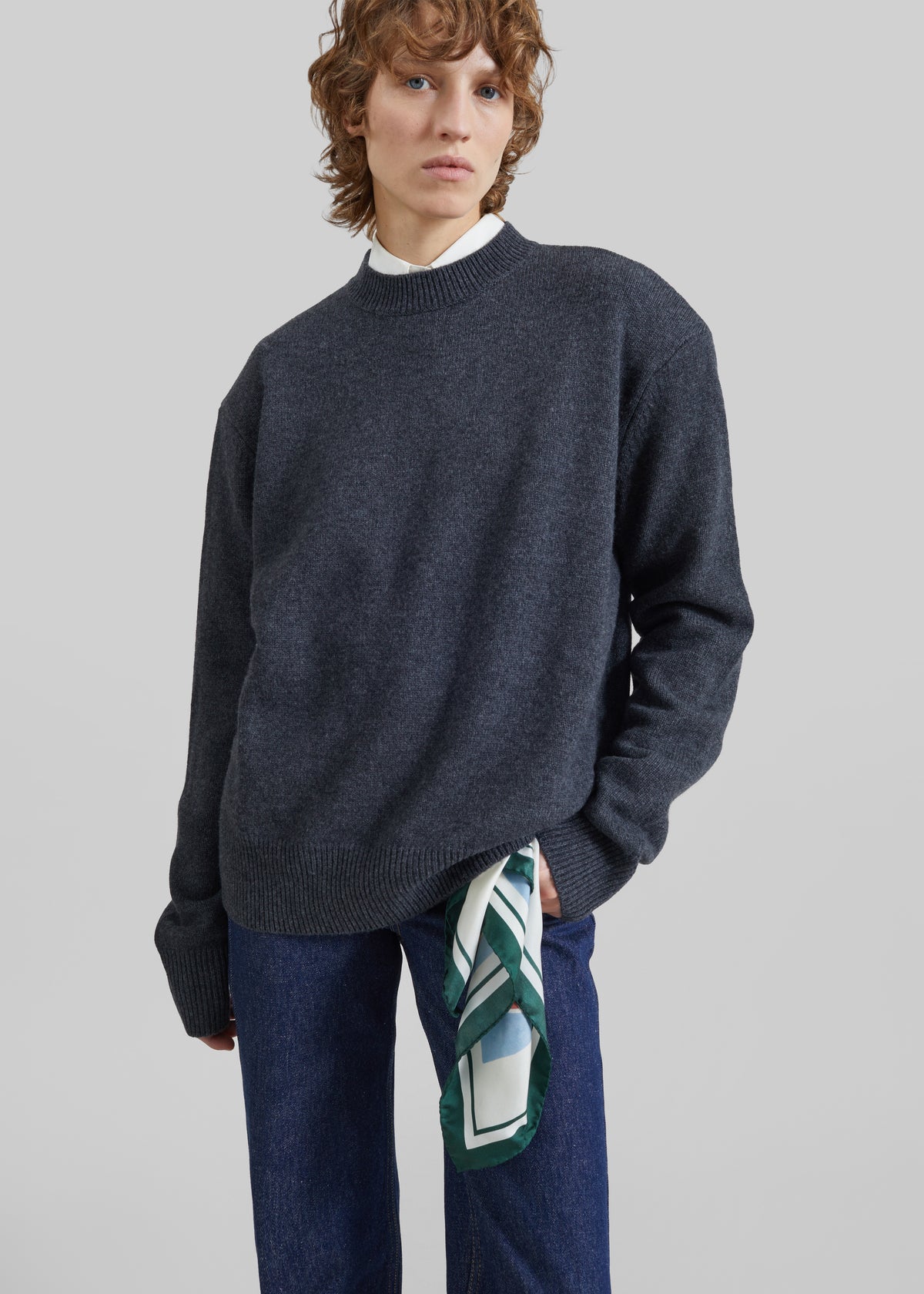 Rafaela Padded Knit Sweater - Dark Grey Melange