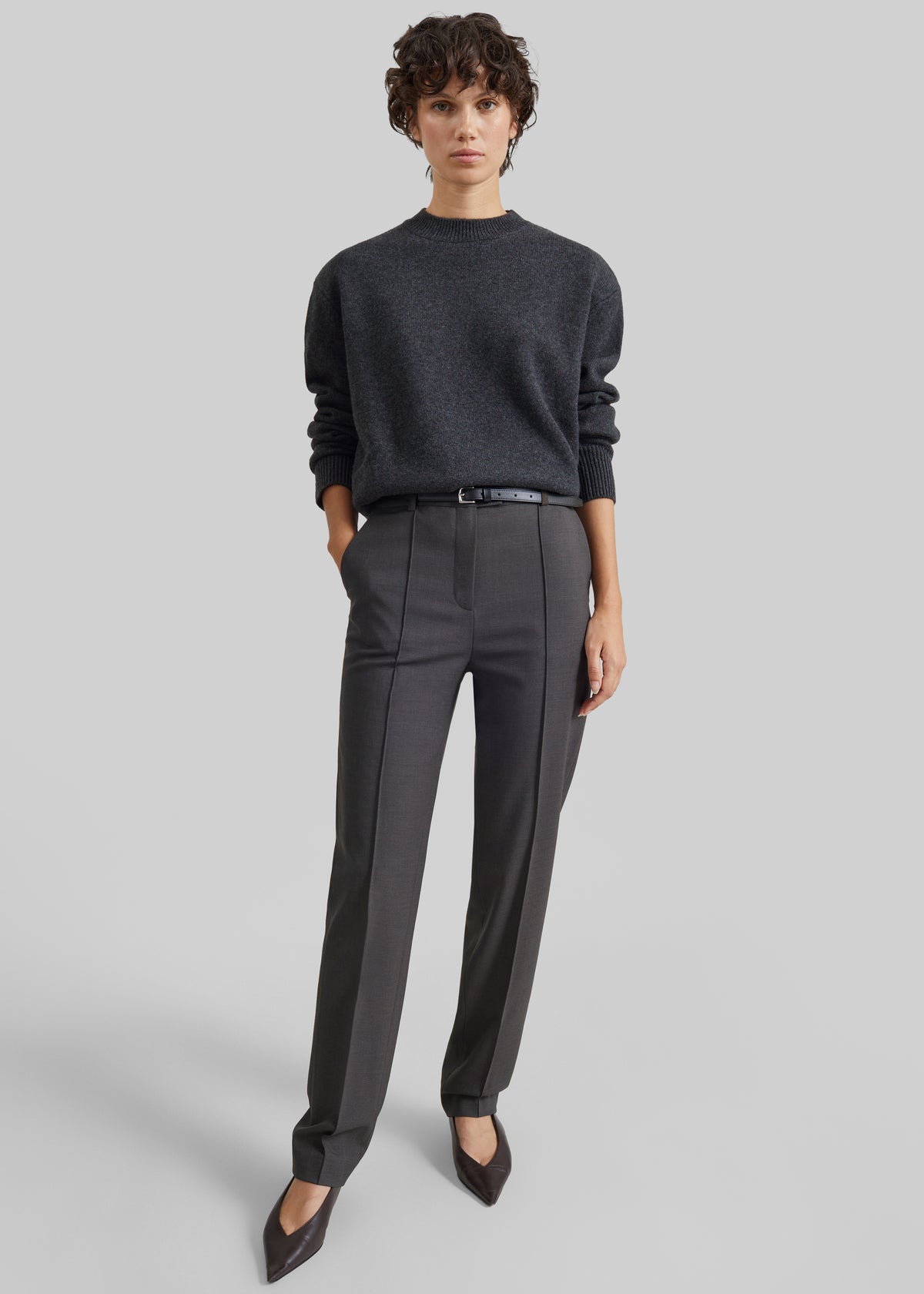 Maglione Rafaela in maglia con spalle imbottite - Grigio scuro mélange