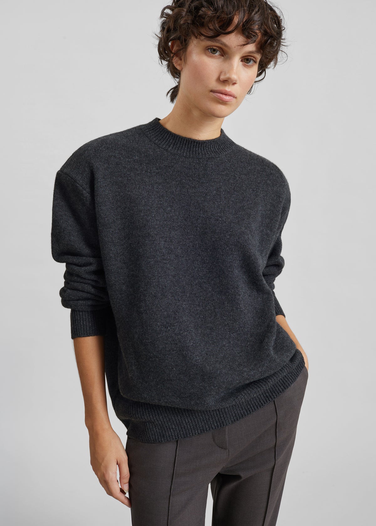 Maglione Rafaela in maglia con spalle imbottite - Grigio scuro mélange