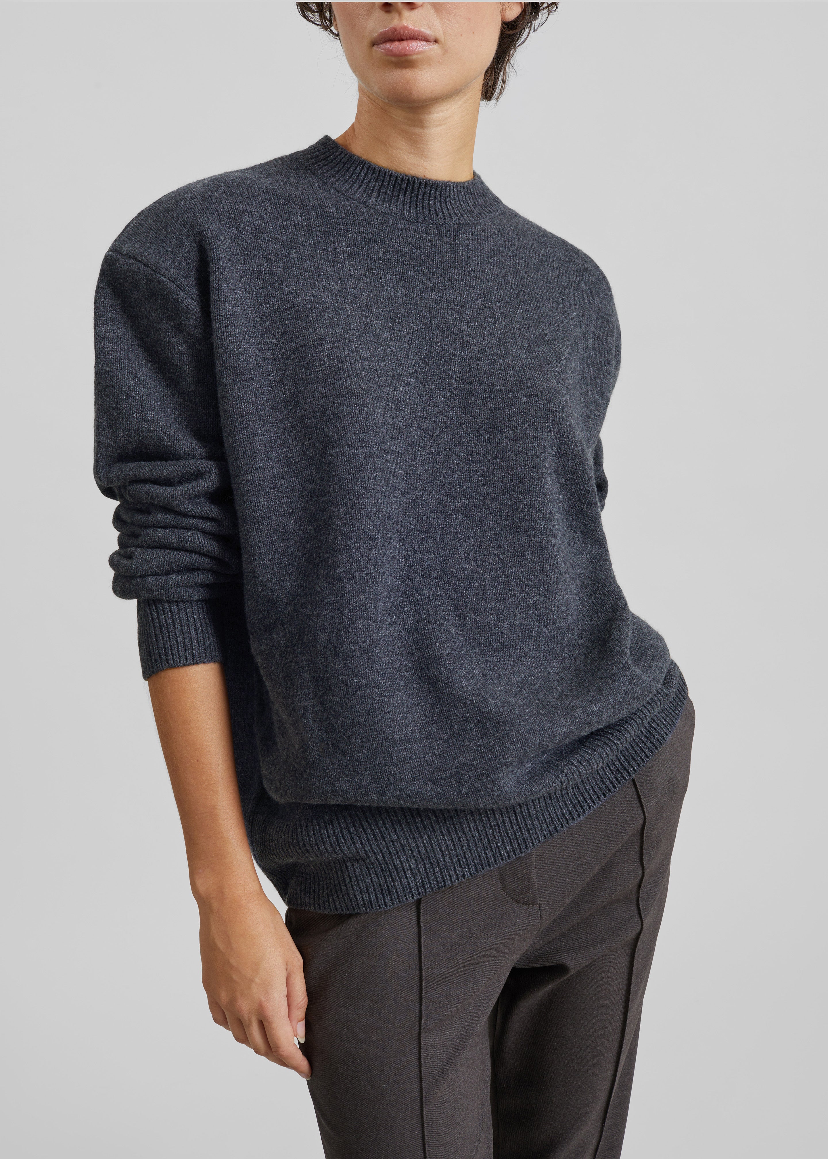 Rafaela Padded Knit Sweater - Dark Grey Melange – The Frankie Shop