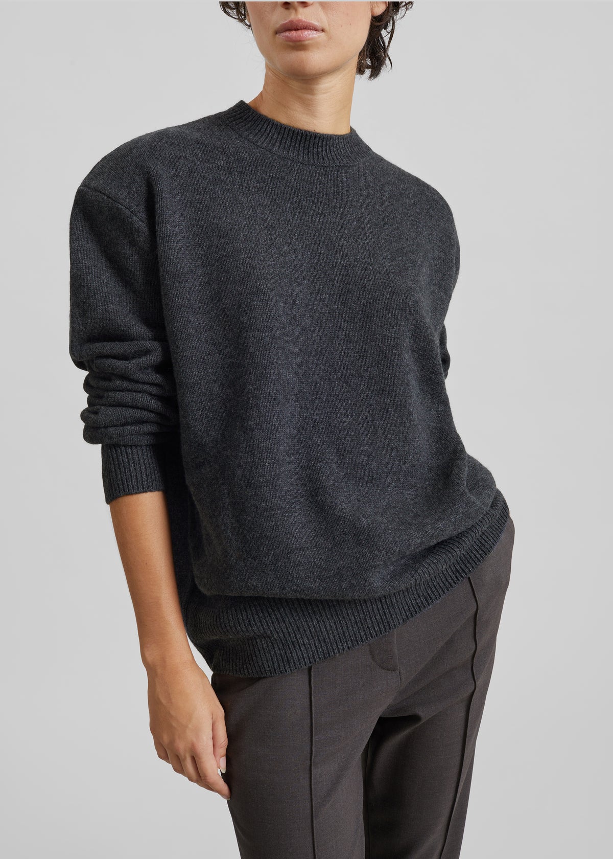 Maglione Rafaela in maglia con spalle imbottite - Grigio scuro mélange