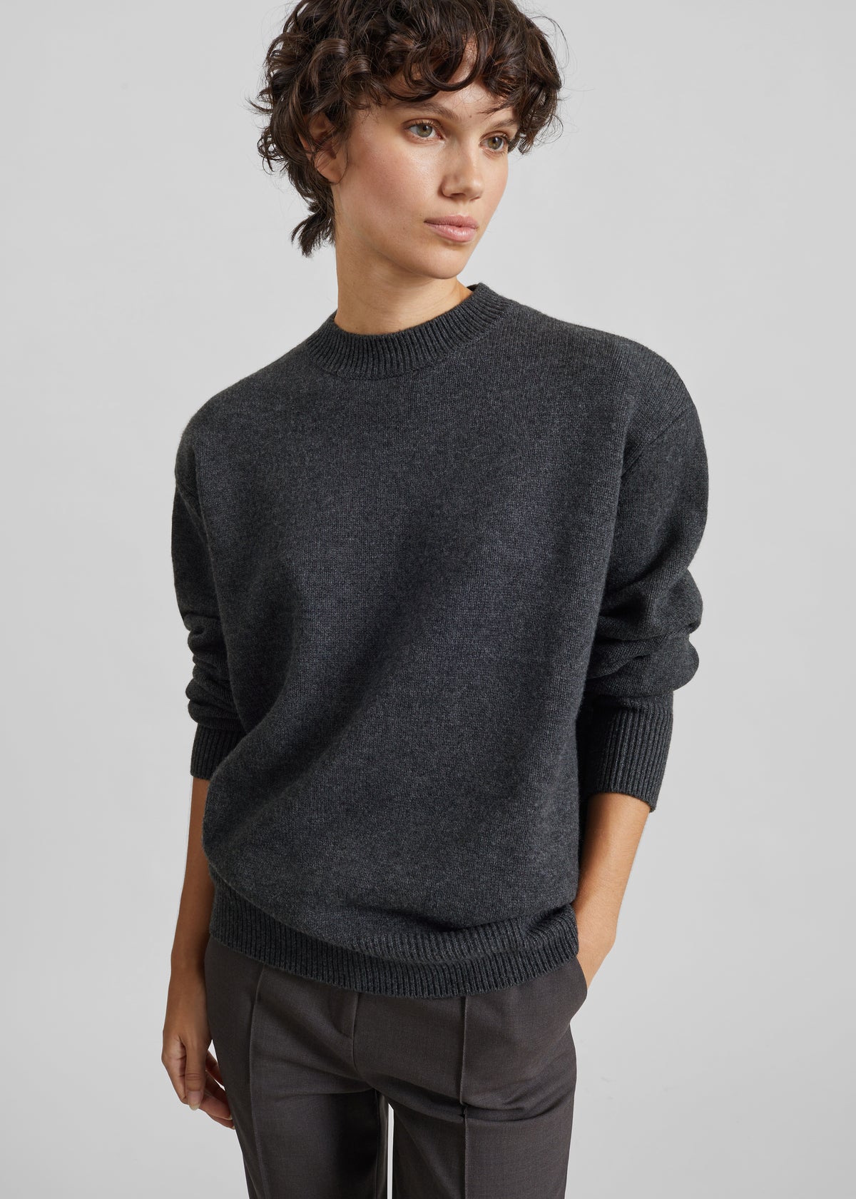 Maglione Rafaela in maglia con spalle imbottite - Grigio scuro mélange