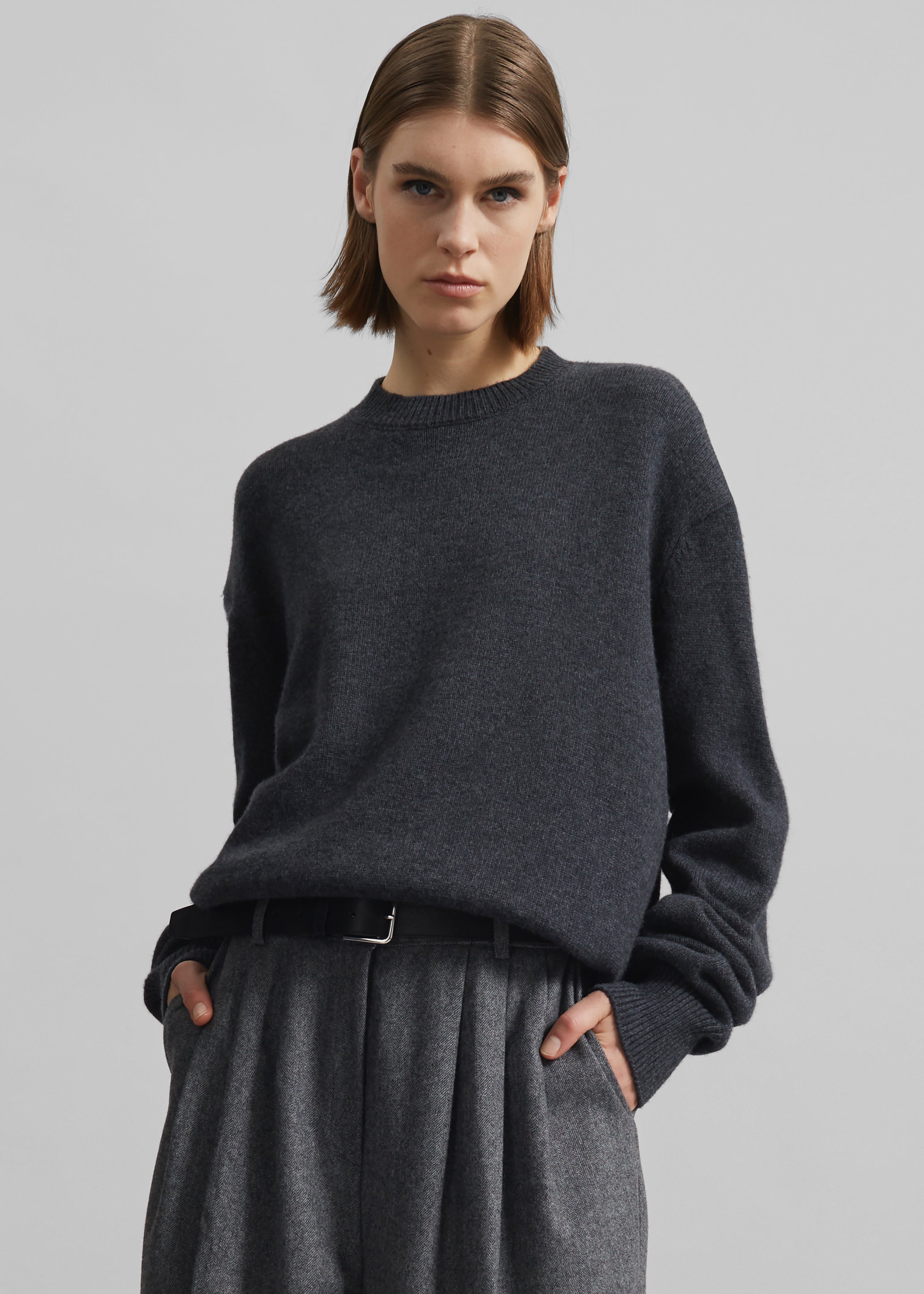 Rafaela Padded Knit Sweater - Dark Grey Melange – The Frankie Shop Europe