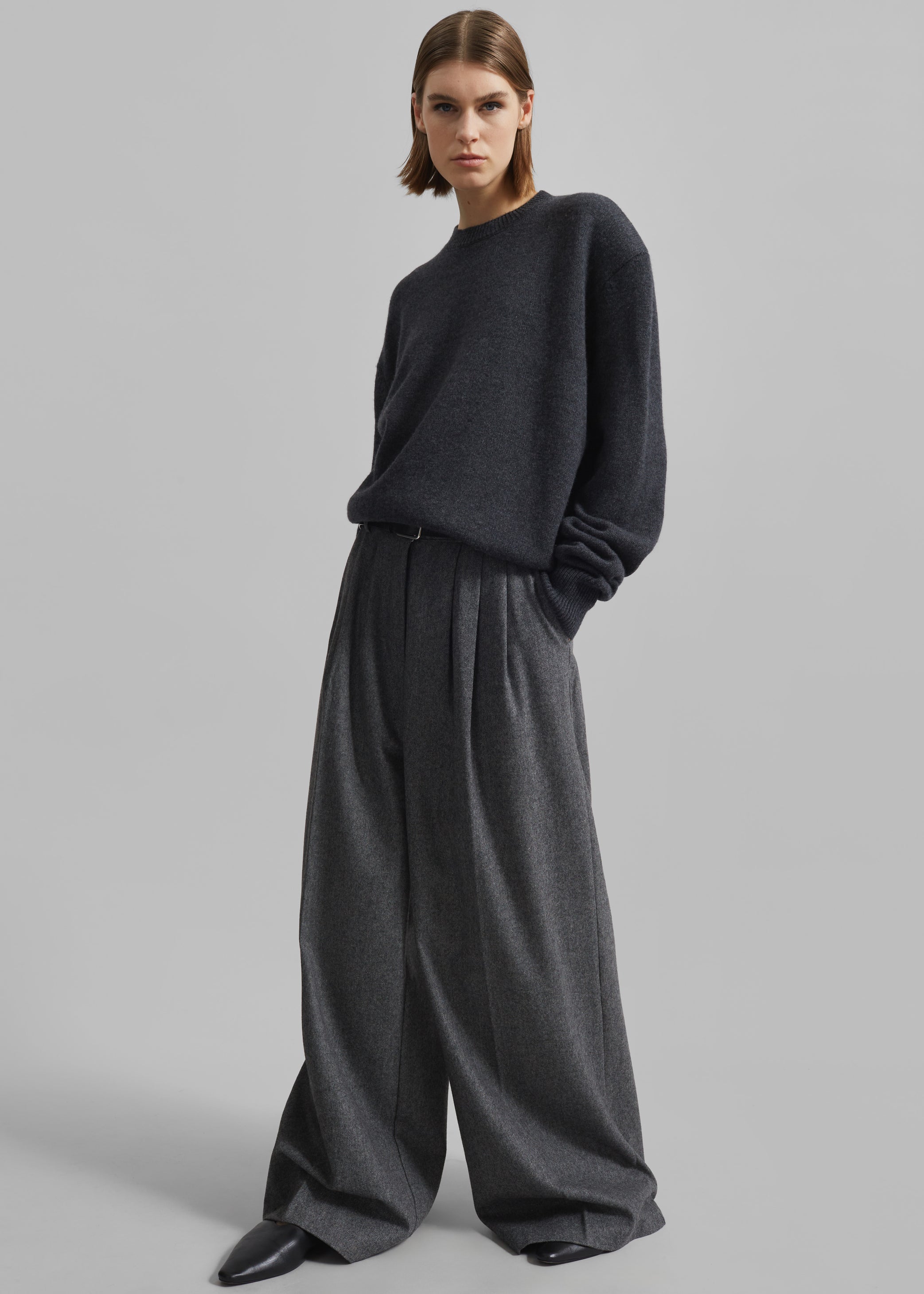 Shop the look image for Rafaela Padded Knit Sweater - Dark Grey Melange