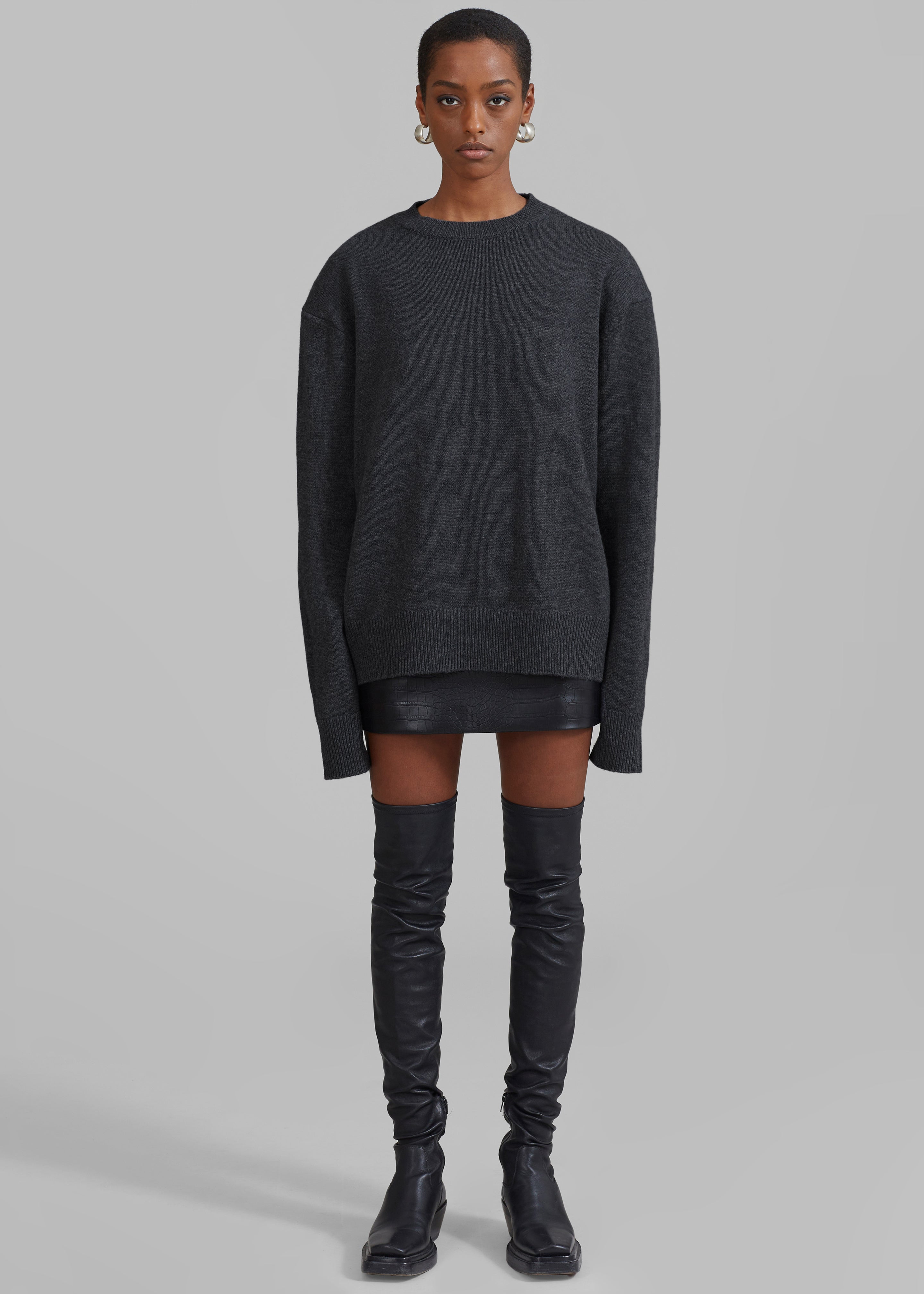 Rafaela Padded Knit Sweater - Dark Grey Melange - 7