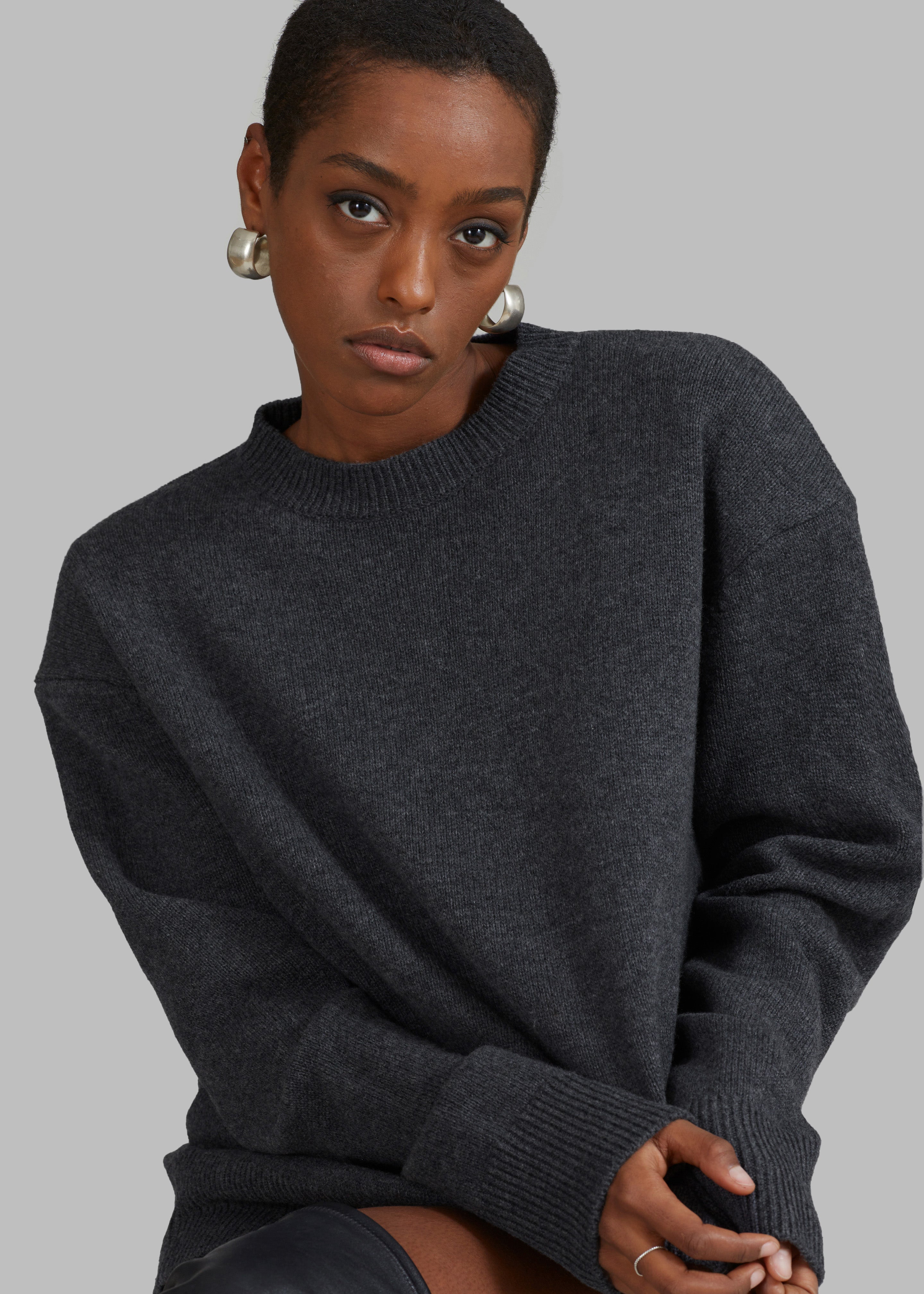Rafaela Padded Knit Sweater - Dark Grey Melange - 4