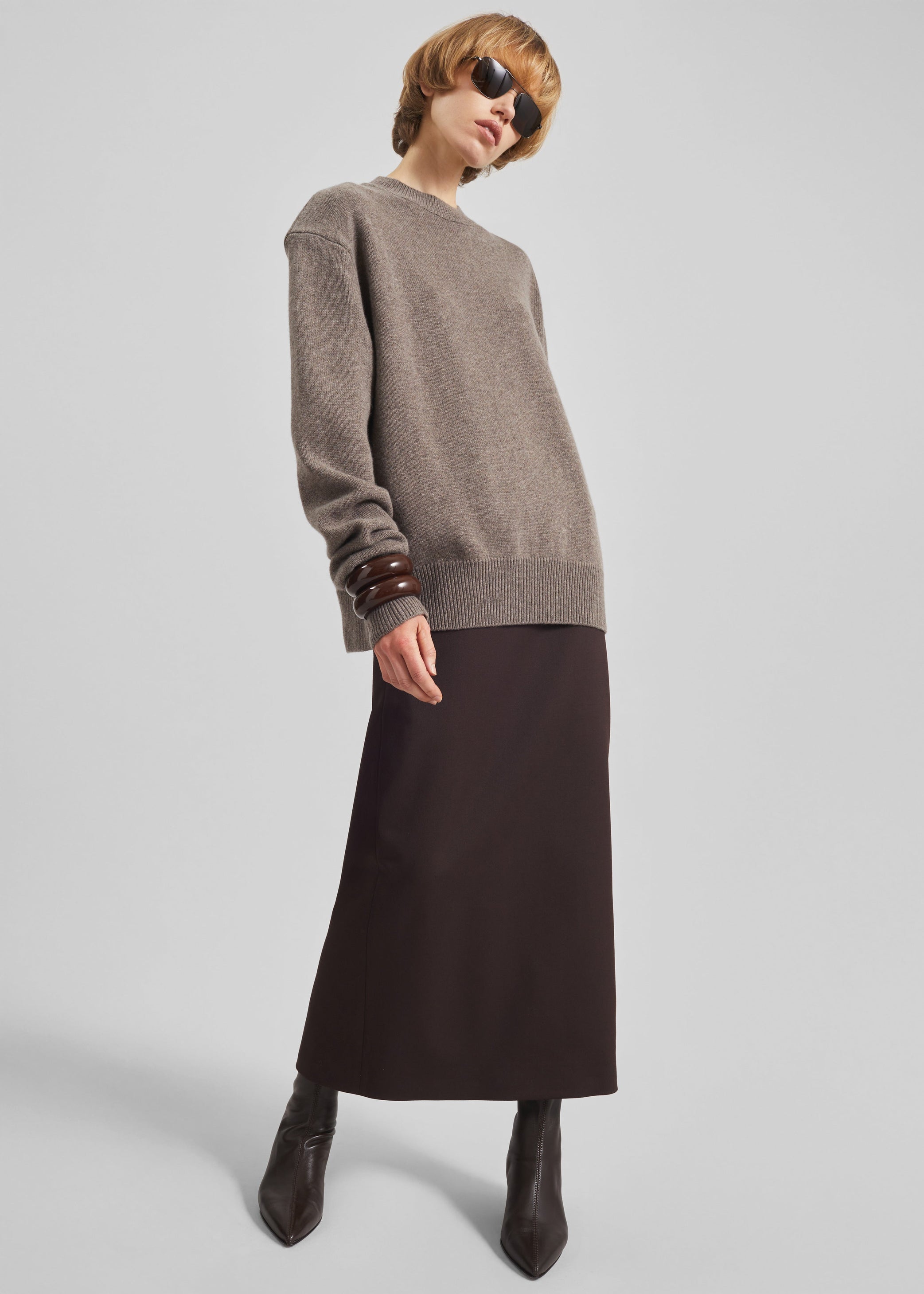 Shop the look image for Rafaela Padded Knit Sweater - Dark Taupe