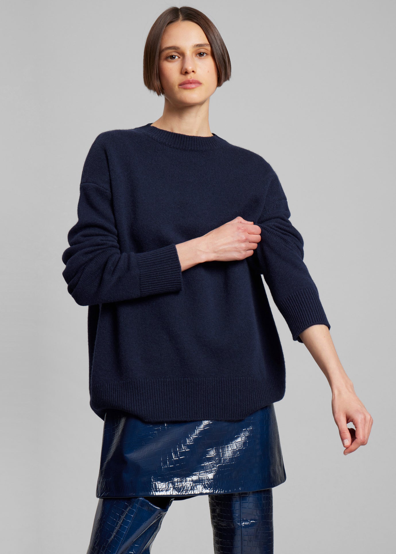 Rafaela Padded Knit Sweater - Navy