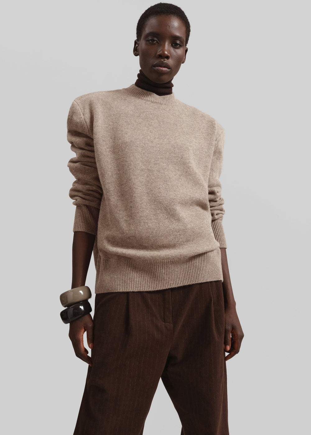 Rafaela Padded Knit Sweater - Taupe