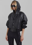 Rai Leather Hooded Bomber - Black