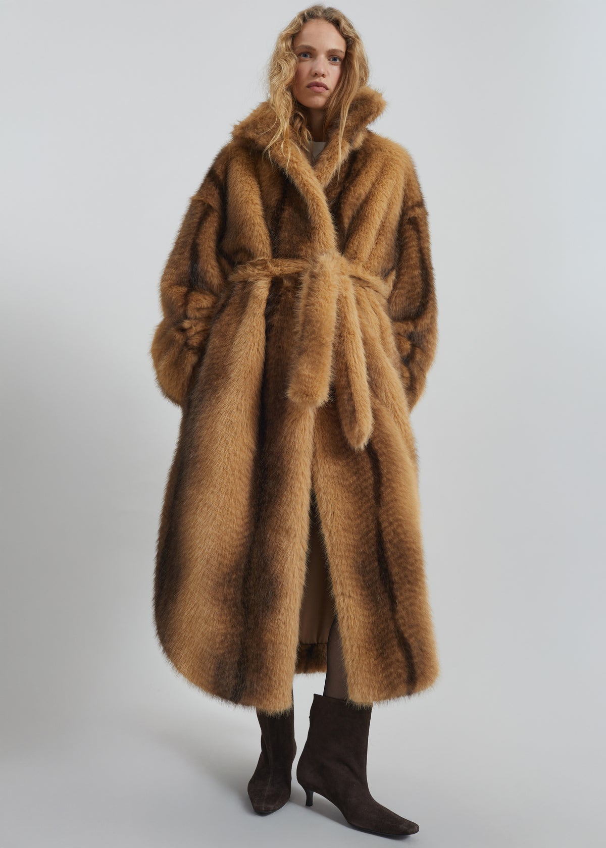 Ravello Faux Fur Robe Coat - Camel - 8