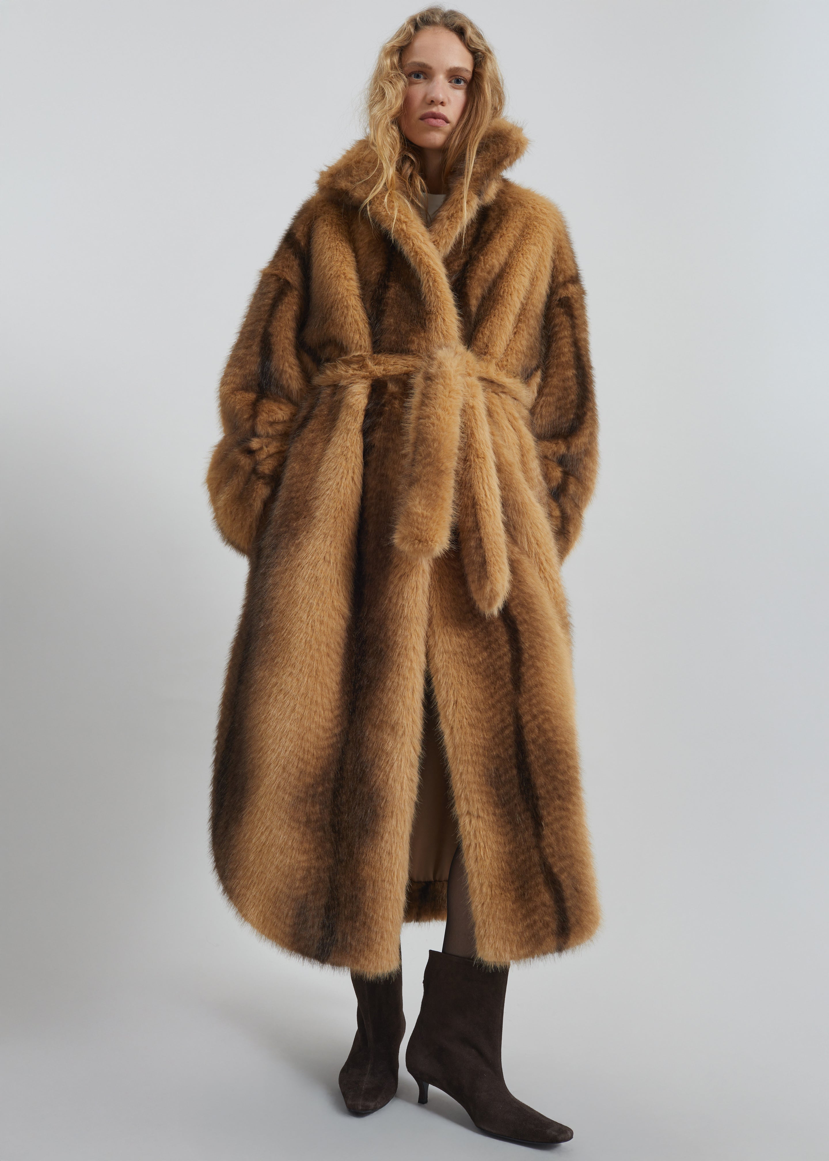 Ravello Faux Fur Robe Coat - Camel - 8