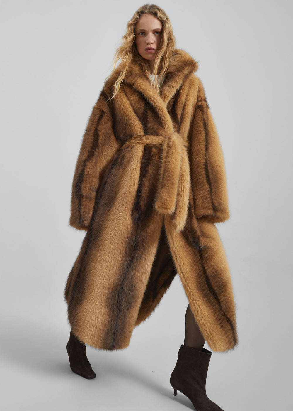 Ravello Faux Fur Robe Coat - Camel - 1