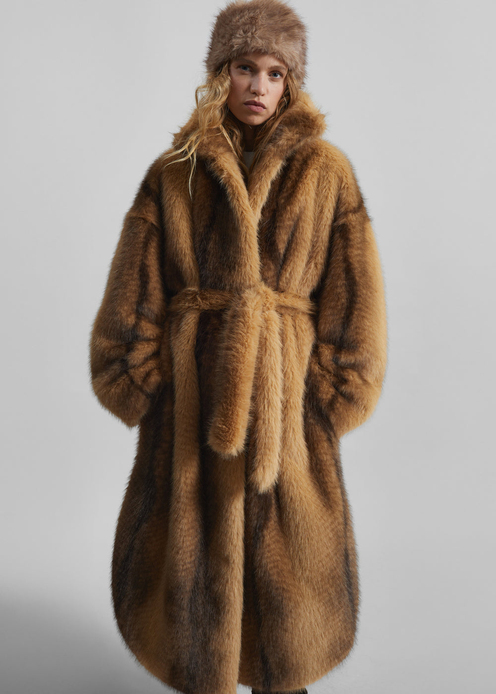 Ravello Faux Fur Robe Coat - Beige/Brown - 1