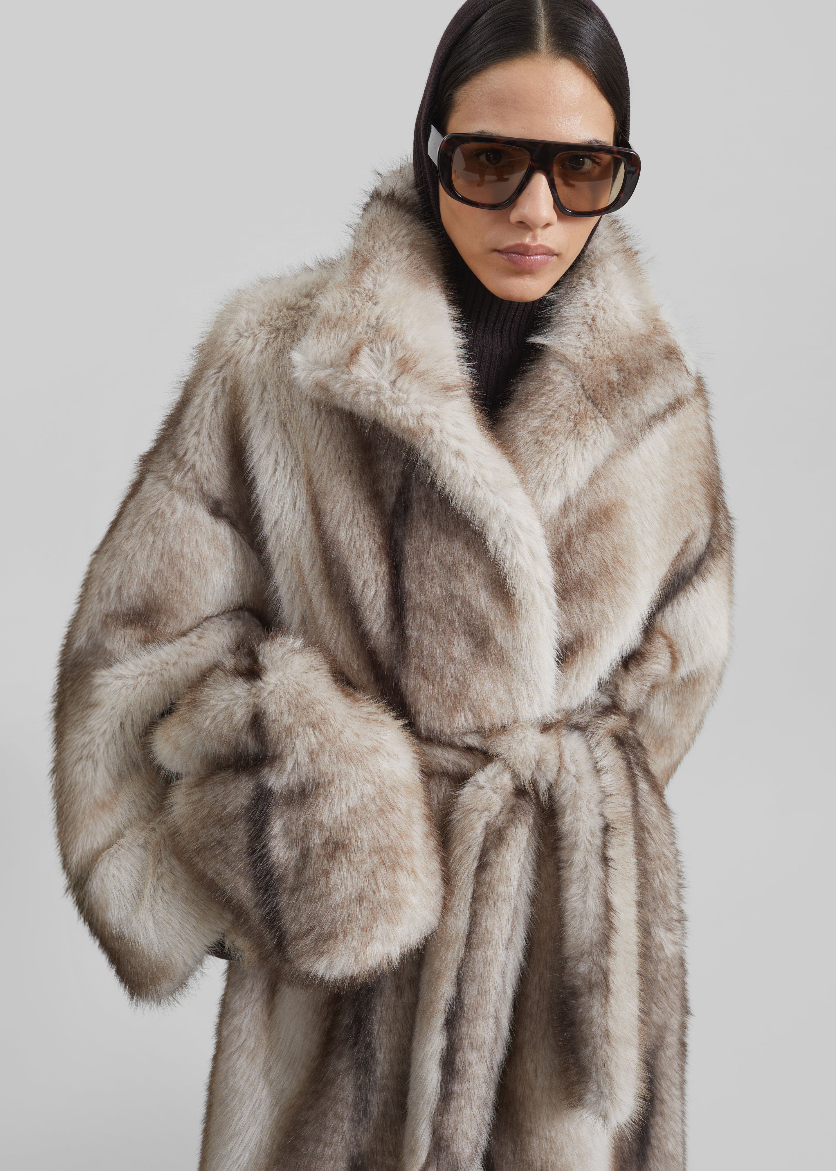 Ravello Faux Fur Robe Coat - Grey - 2