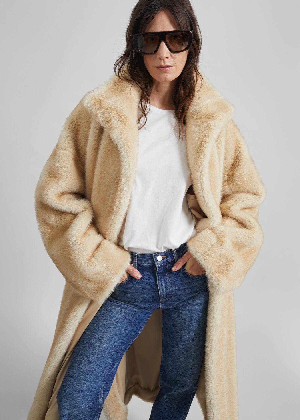 Cappotto a vestaglia Ravello in pelliccia sintetica - Beige
