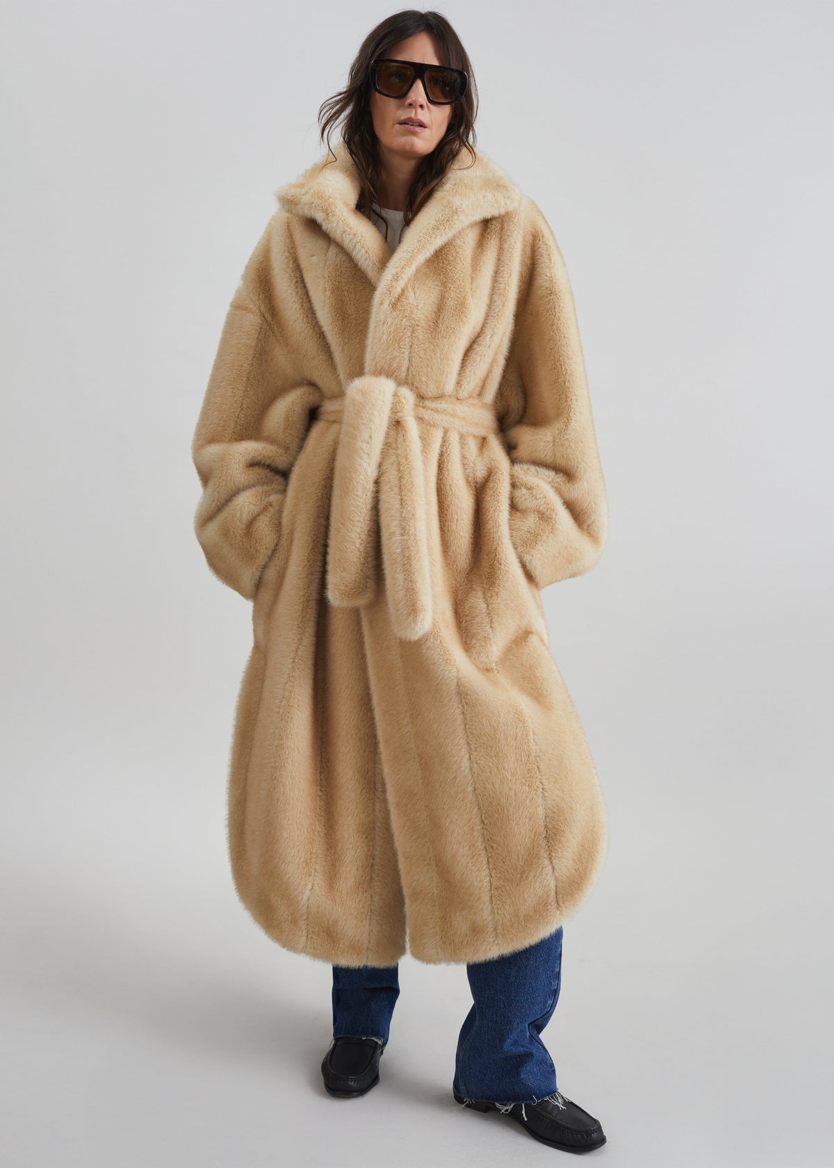 Cappotto a vestaglia Ravello in pelliccia sintetica - Beige