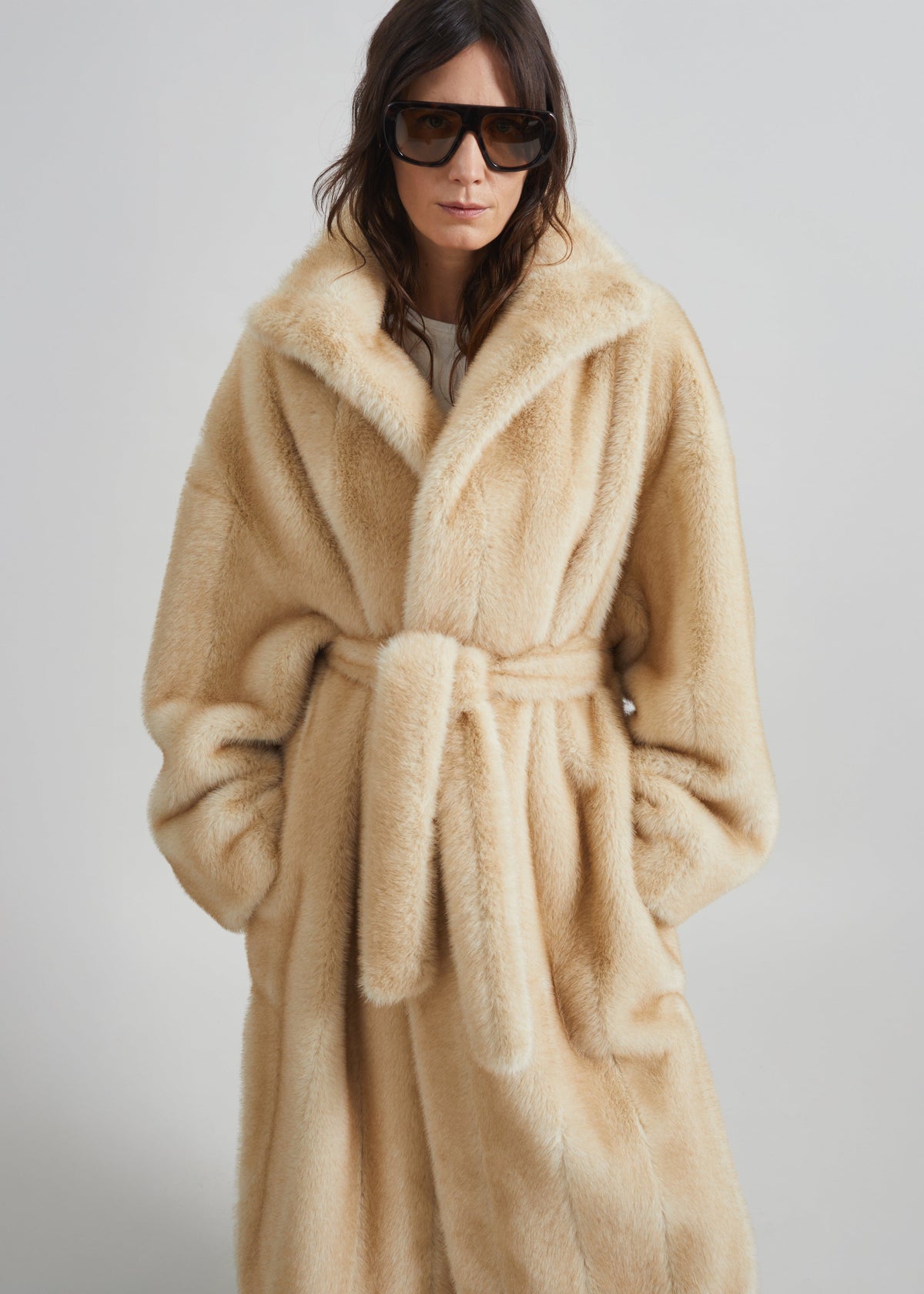 Cappotto a vestaglia Ravello in pelliccia sintetica - Beige