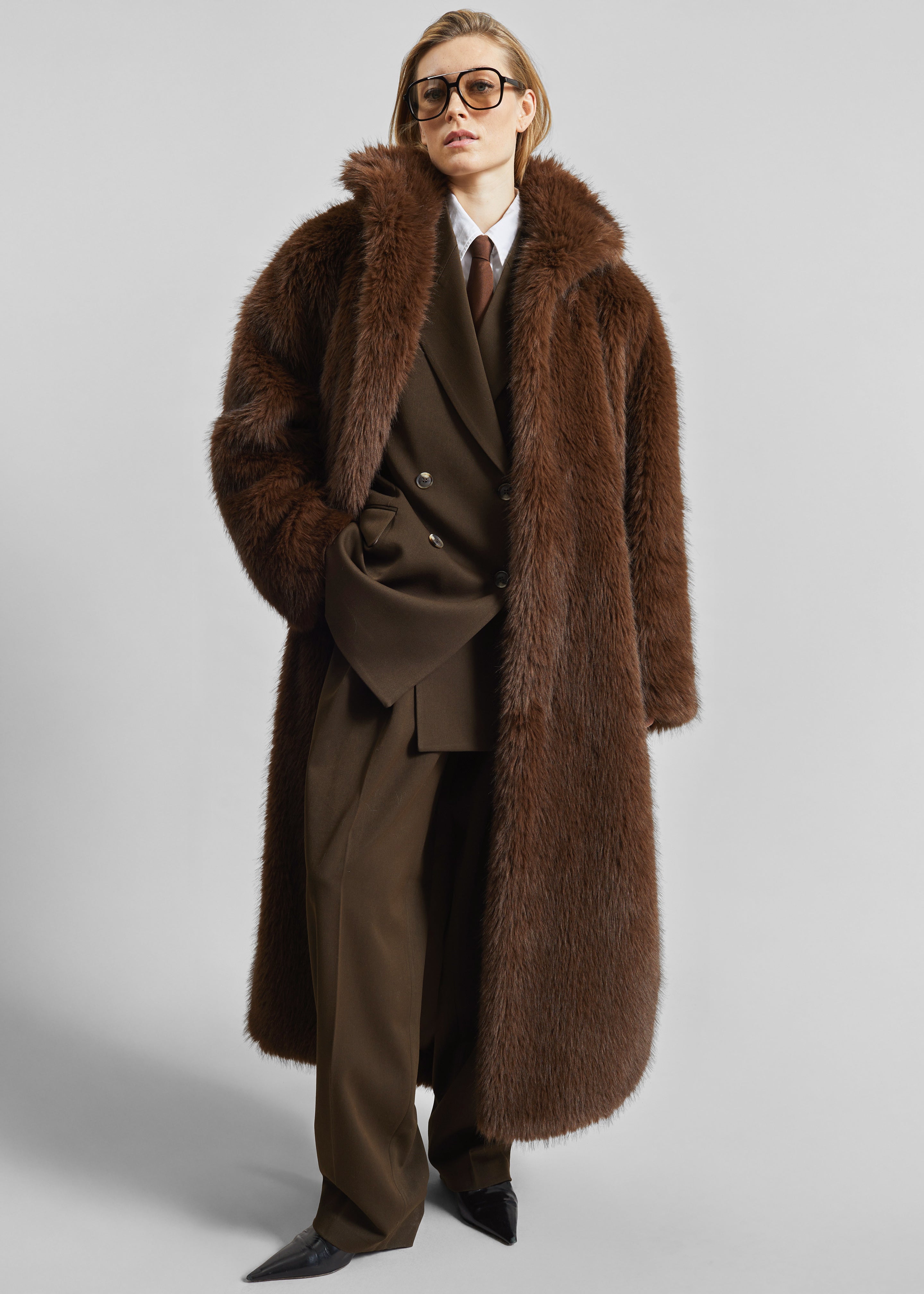 Ravello Faux Fur Robe Coat - Brown - 7