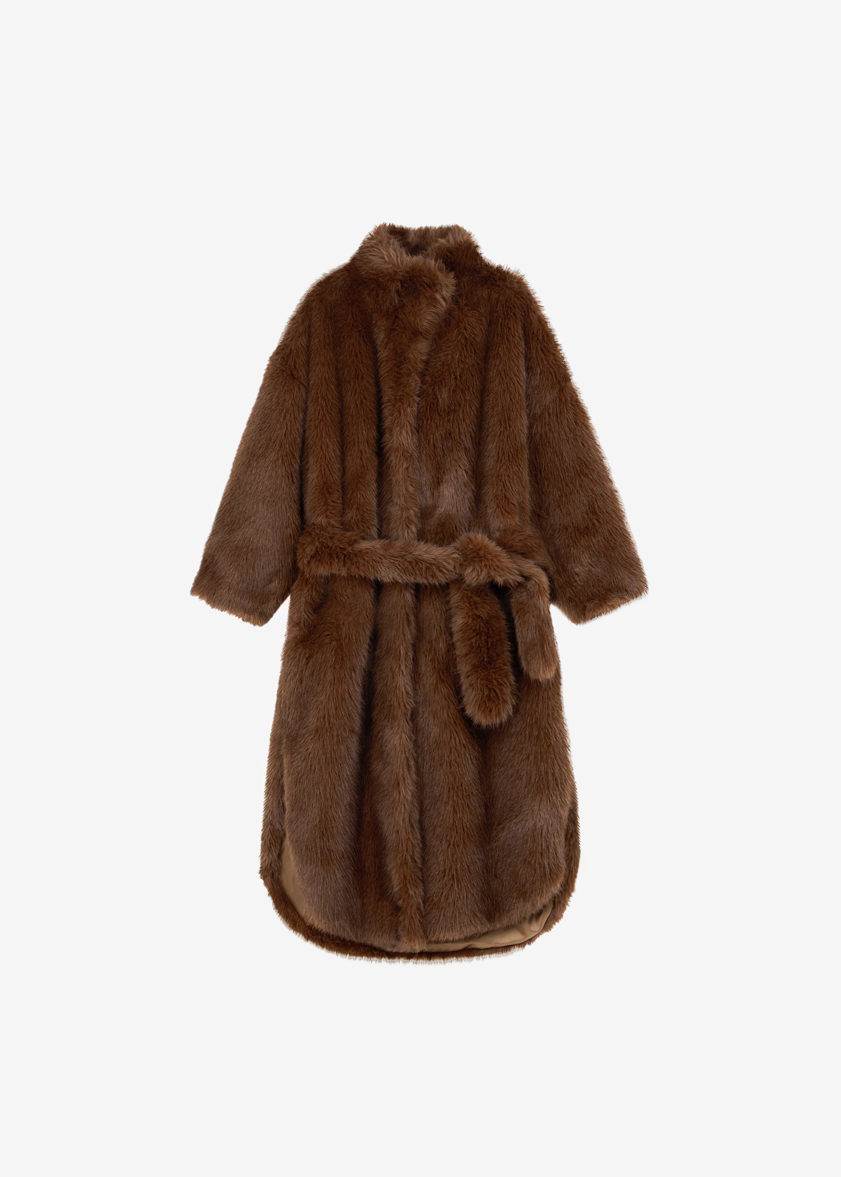Ravello Faux Fur Robe Coat - Brown - 7