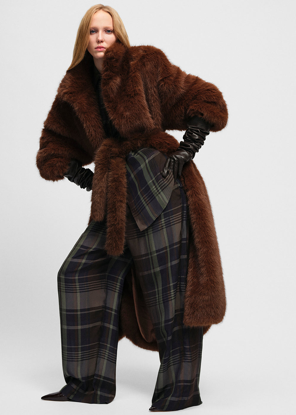 Ravello Faux Fur Robe Coat - Brown - 1