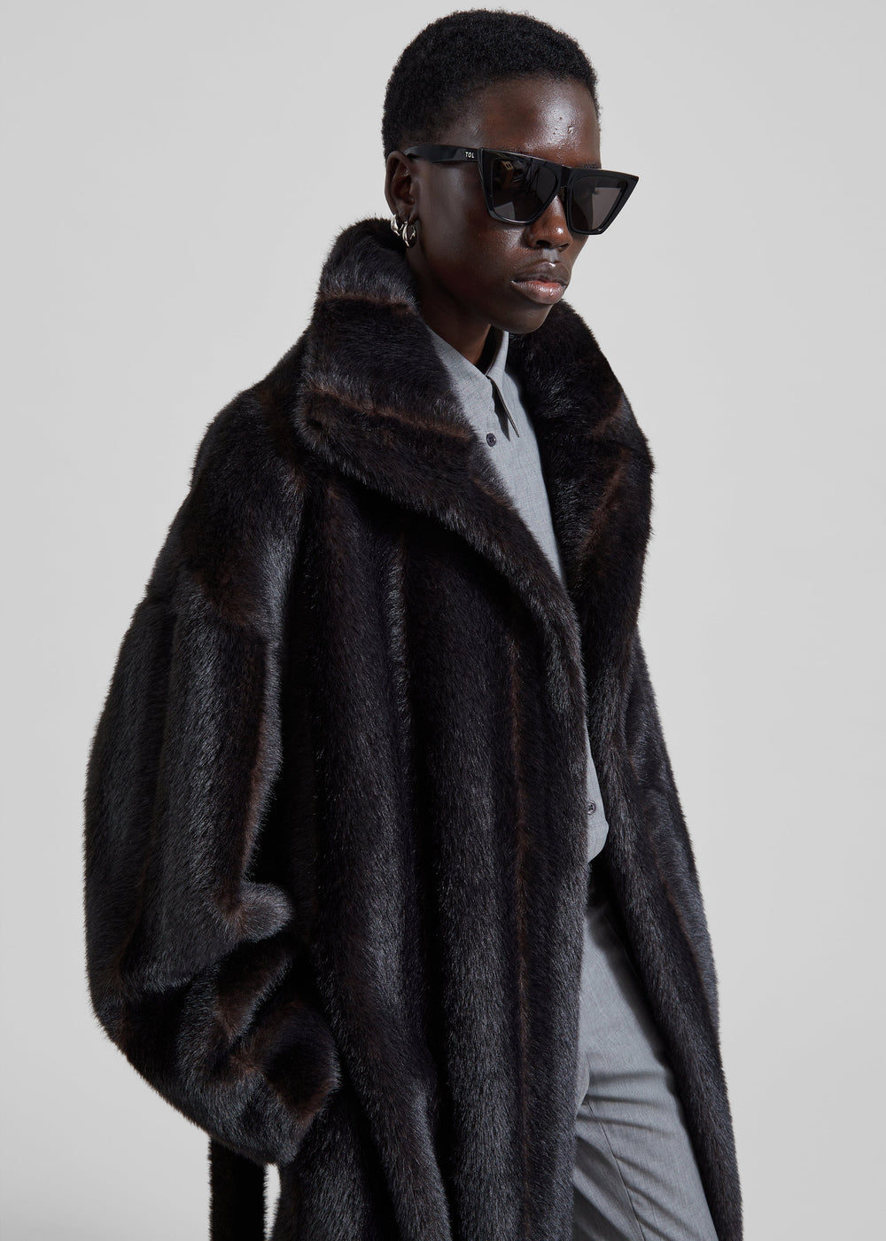 Ravello Faux Fur Robe Coat - Dark Brown - 1