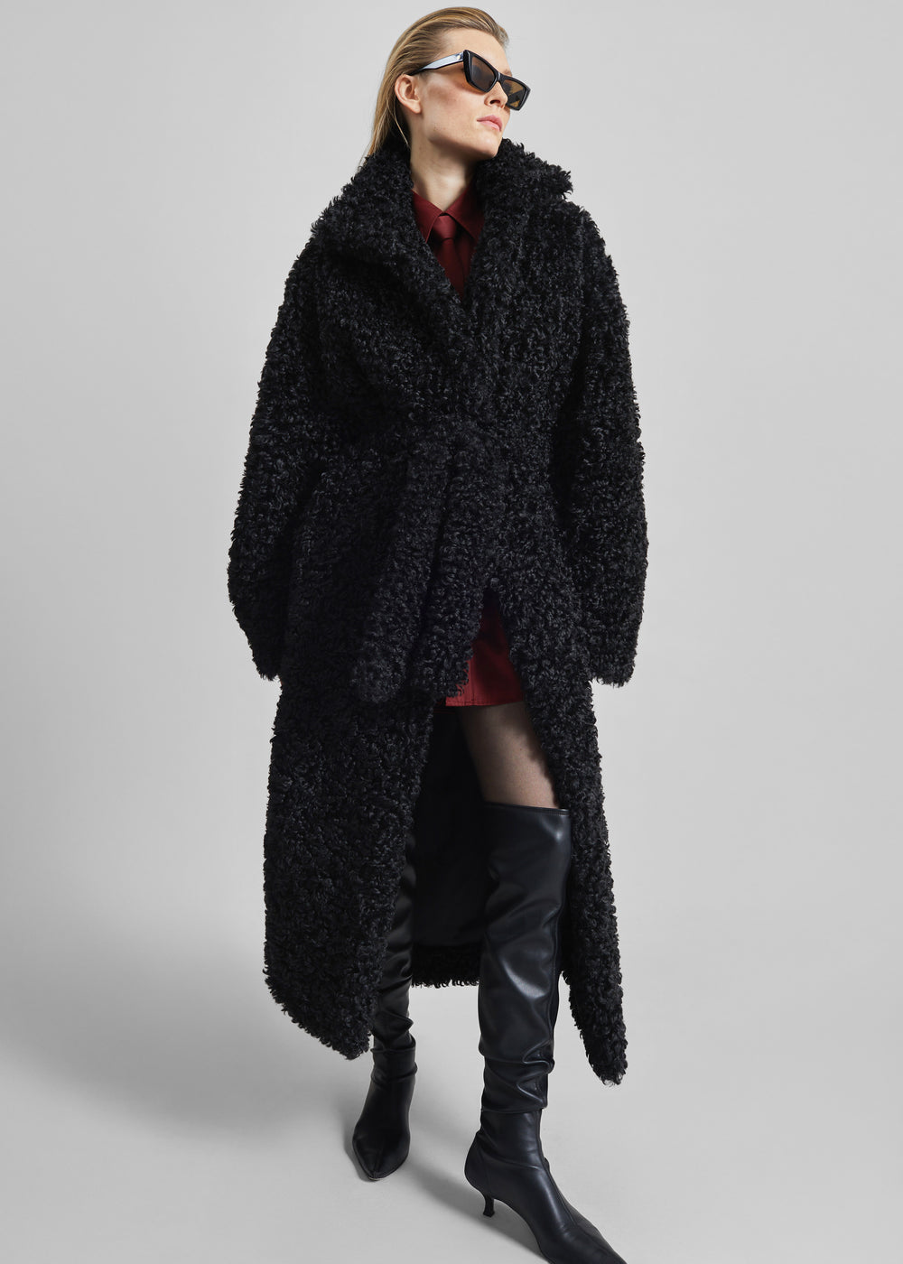 Ravello Faux Shearling Robe Coat - Black