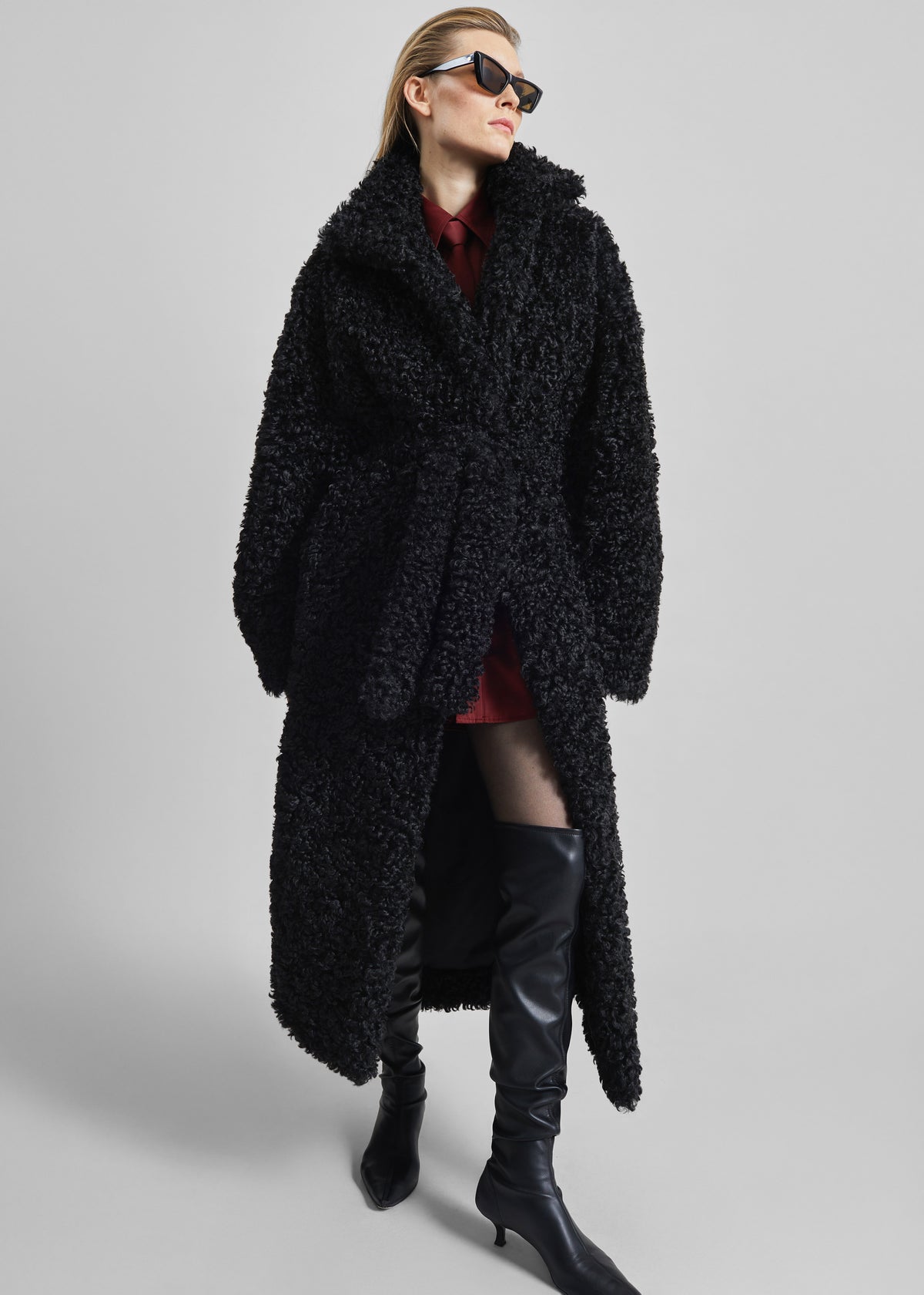 Ravello Faux Shearling Robe Coat - Black - 1