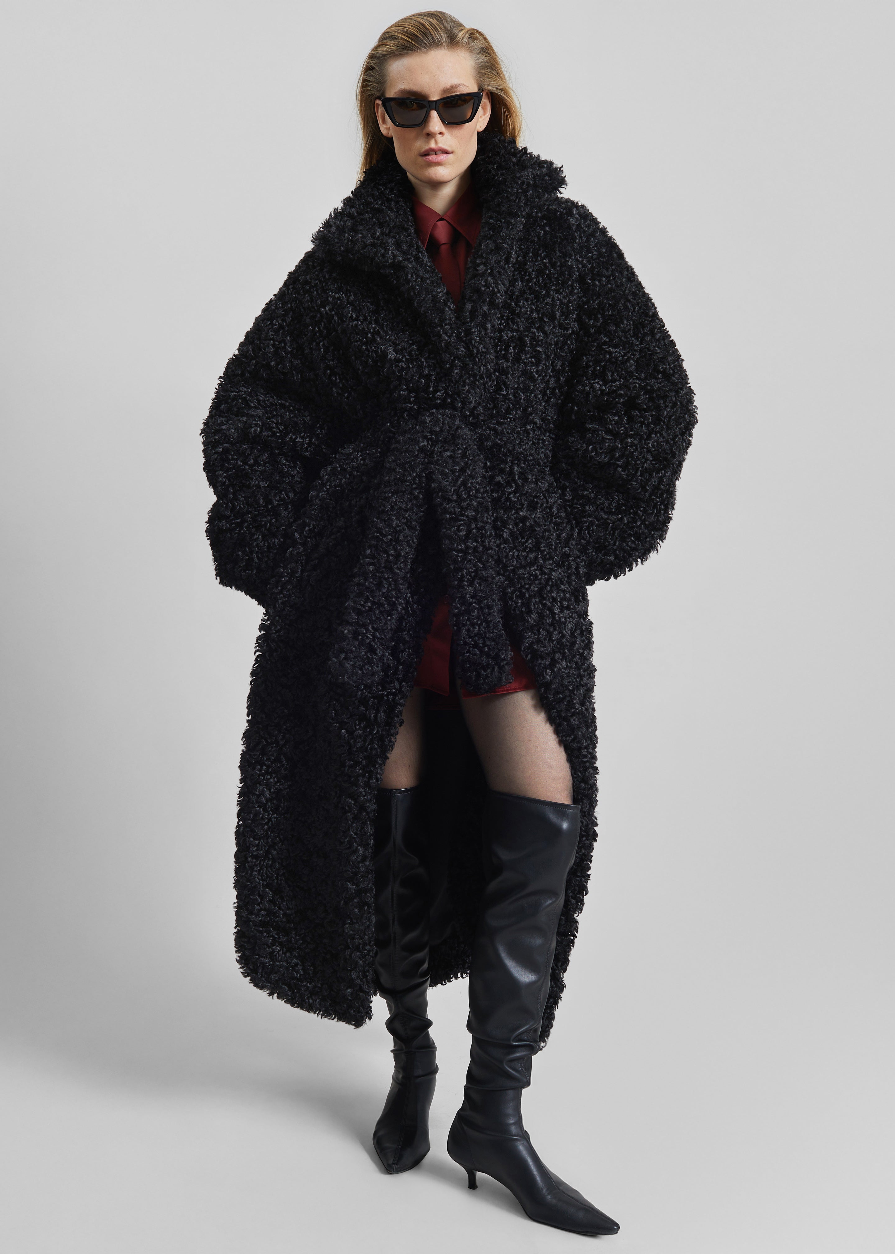 Ravello Faux Shearling Robe Coat - Black - 7
