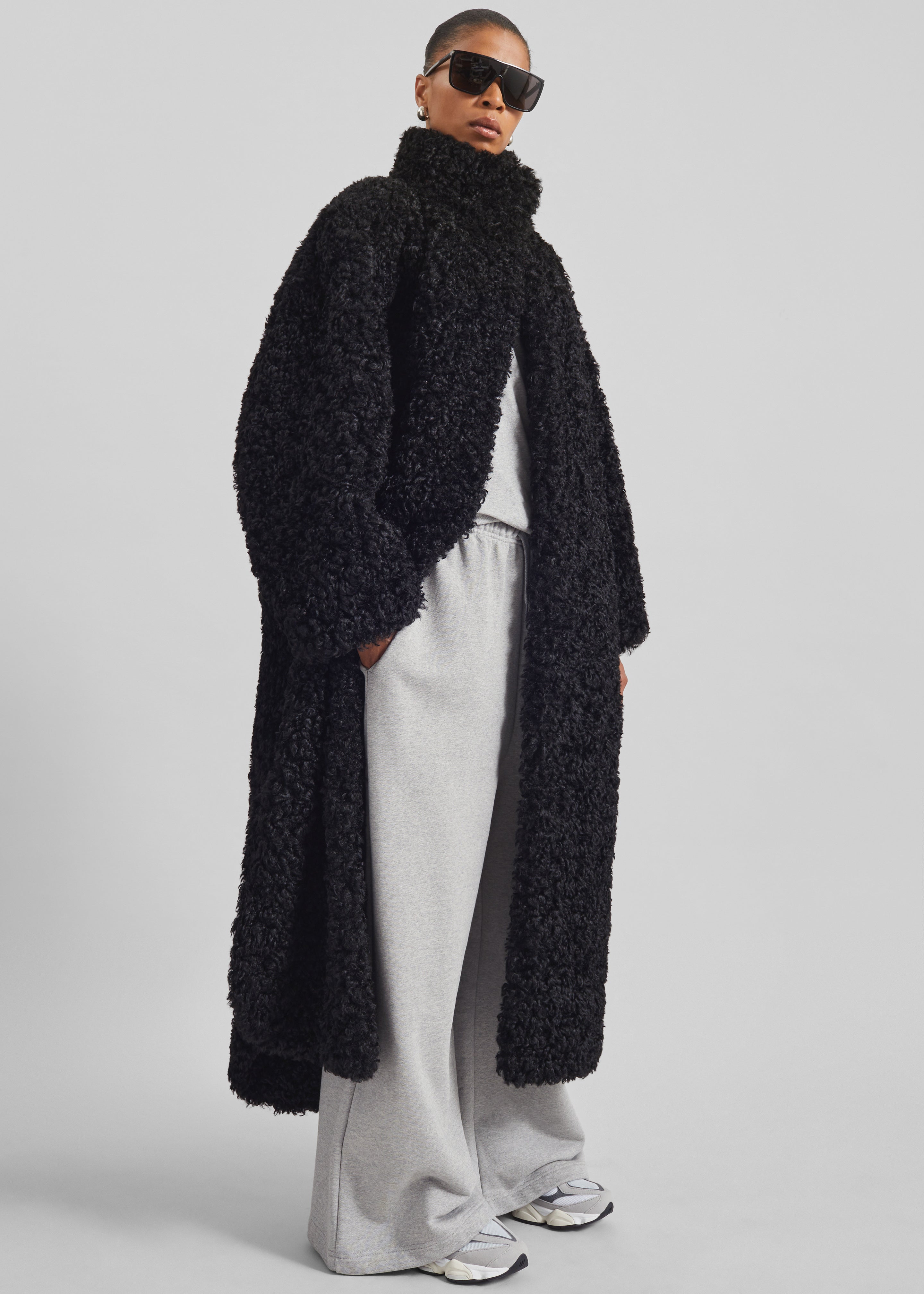 Ravello Faux Shearling Robe Coat - Black - 3