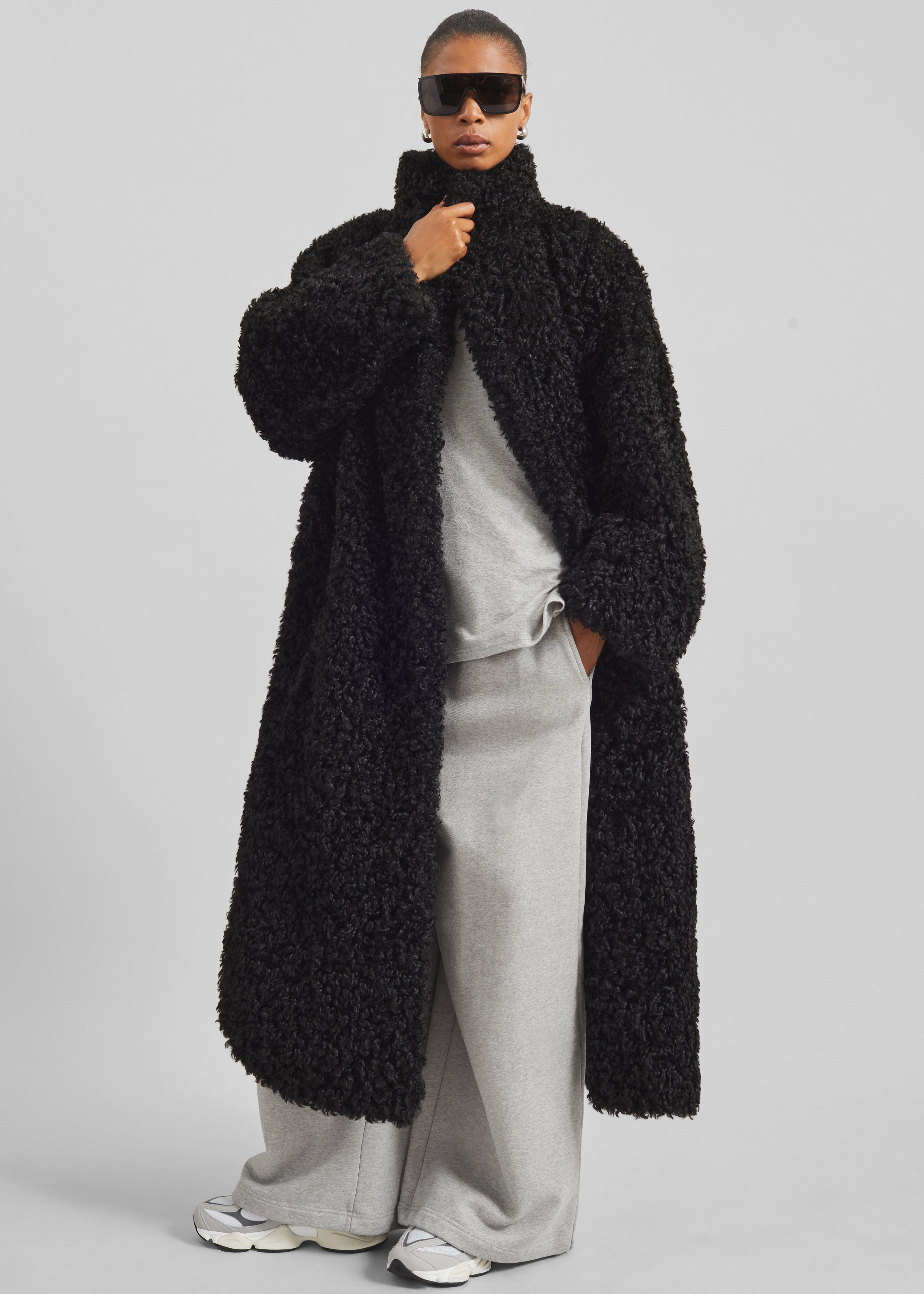 Ravello Faux Shearling Robe Coat - Black - 5