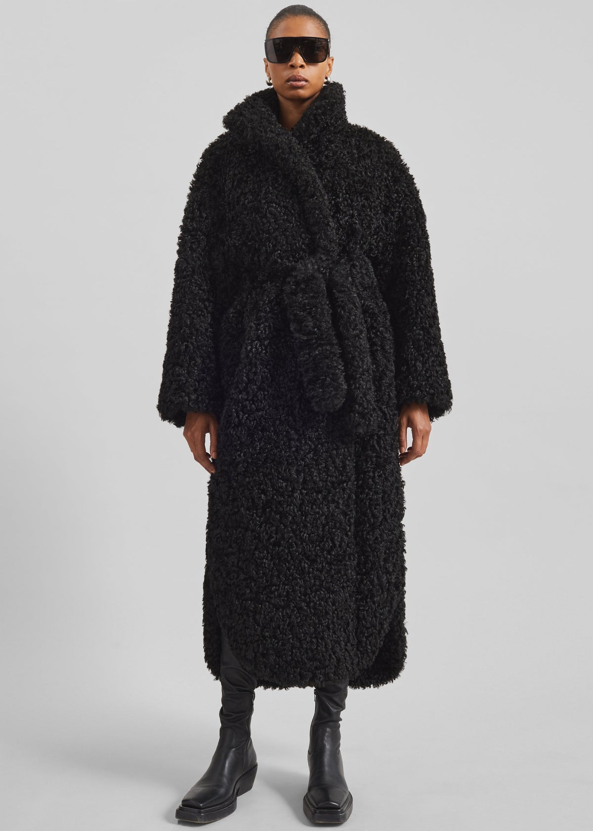 Ravello Faux Shearling Robe Coat - Black - 1