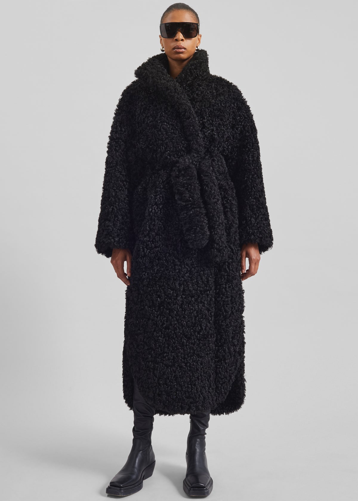Ravello Faux Shearling Robe Coat - Black - 6