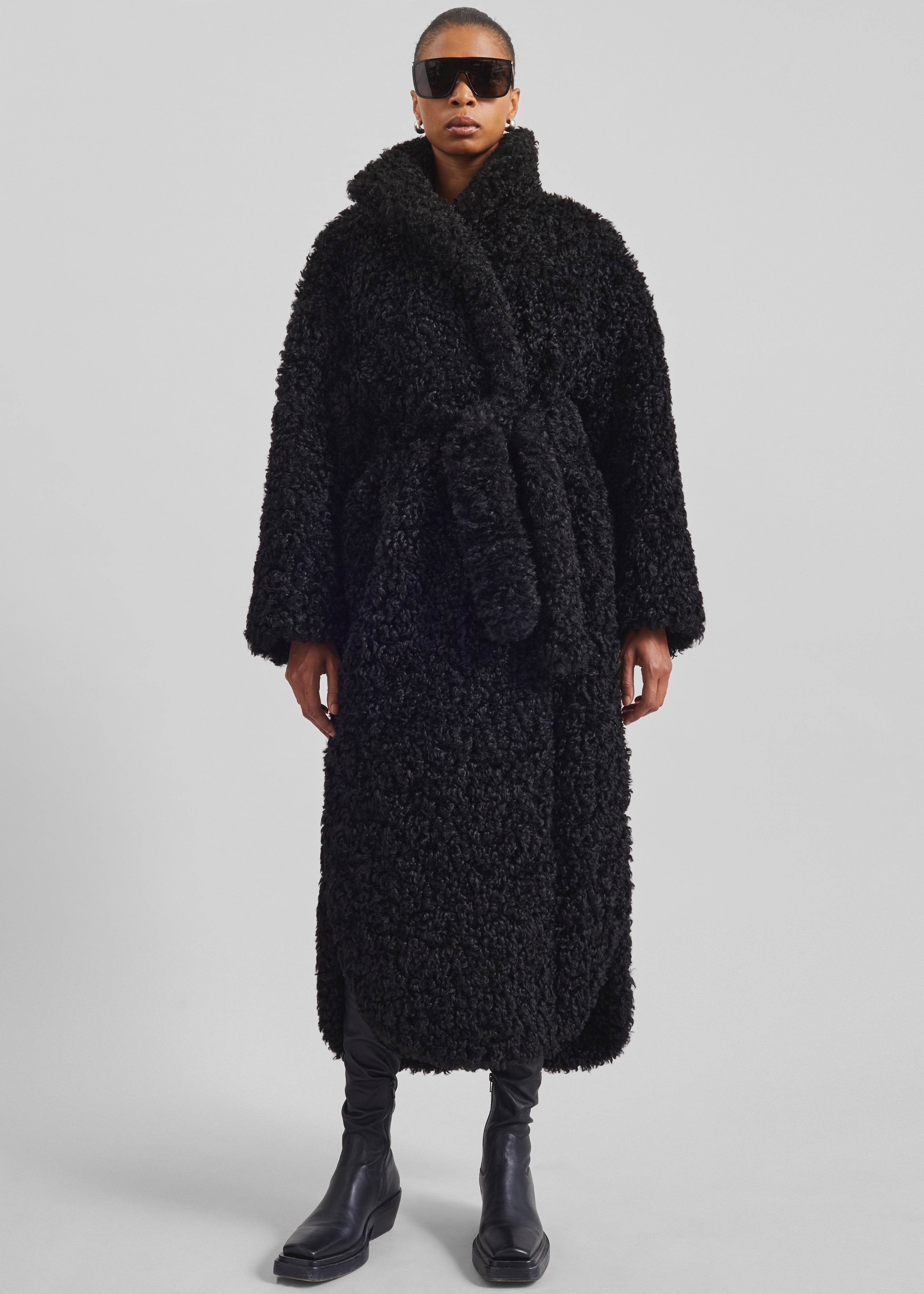 Ravello Faux Shearling Robe Coat - Black - 6
