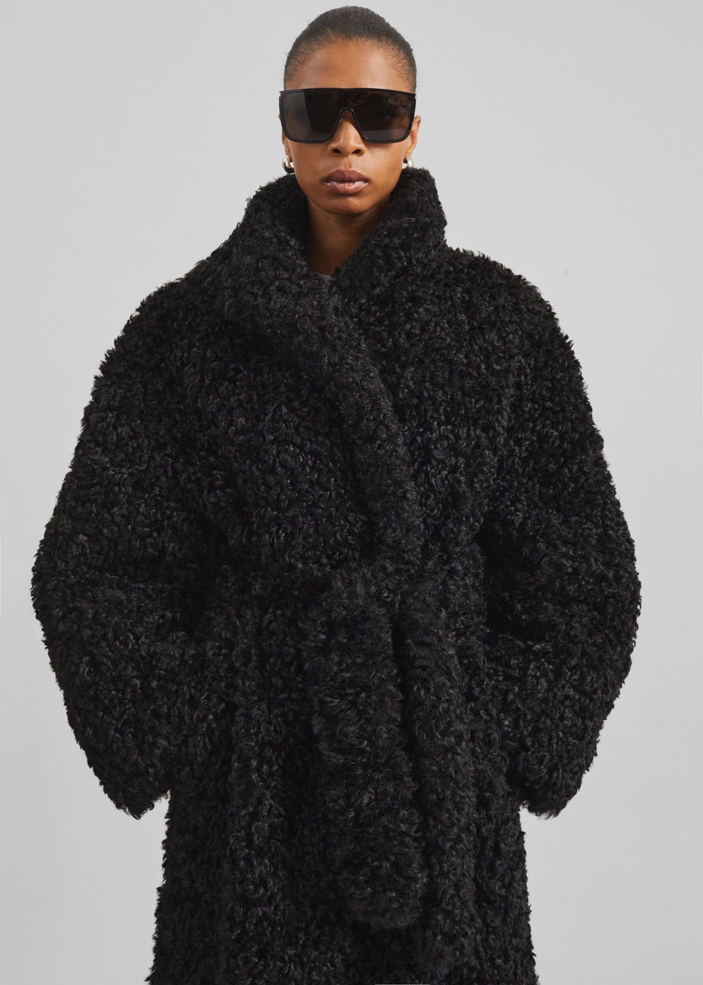 Ravello Faux Shearling Robe Coat - Black - 1