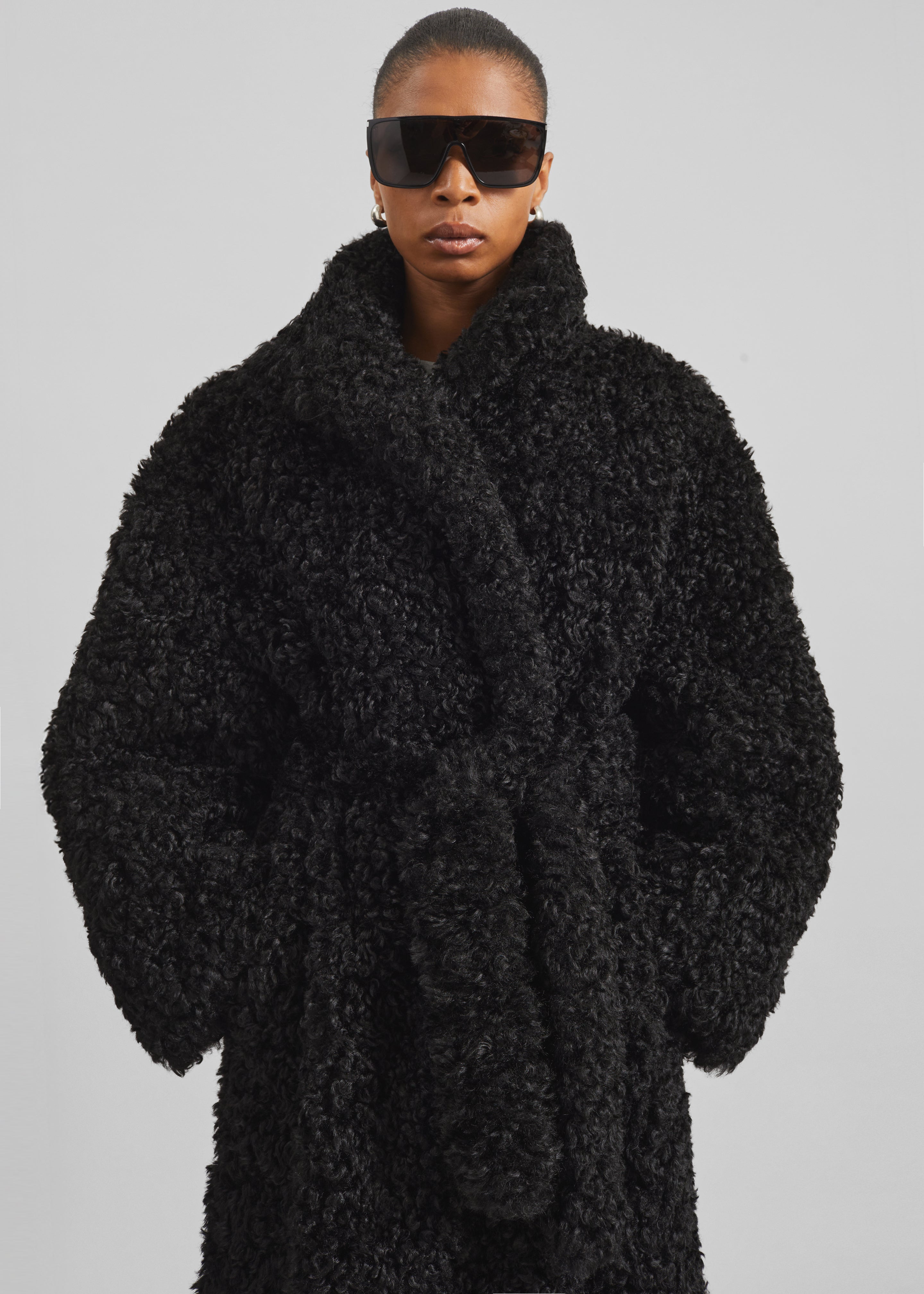 Ravello Faux Shearling Robe Coat - Black - 2