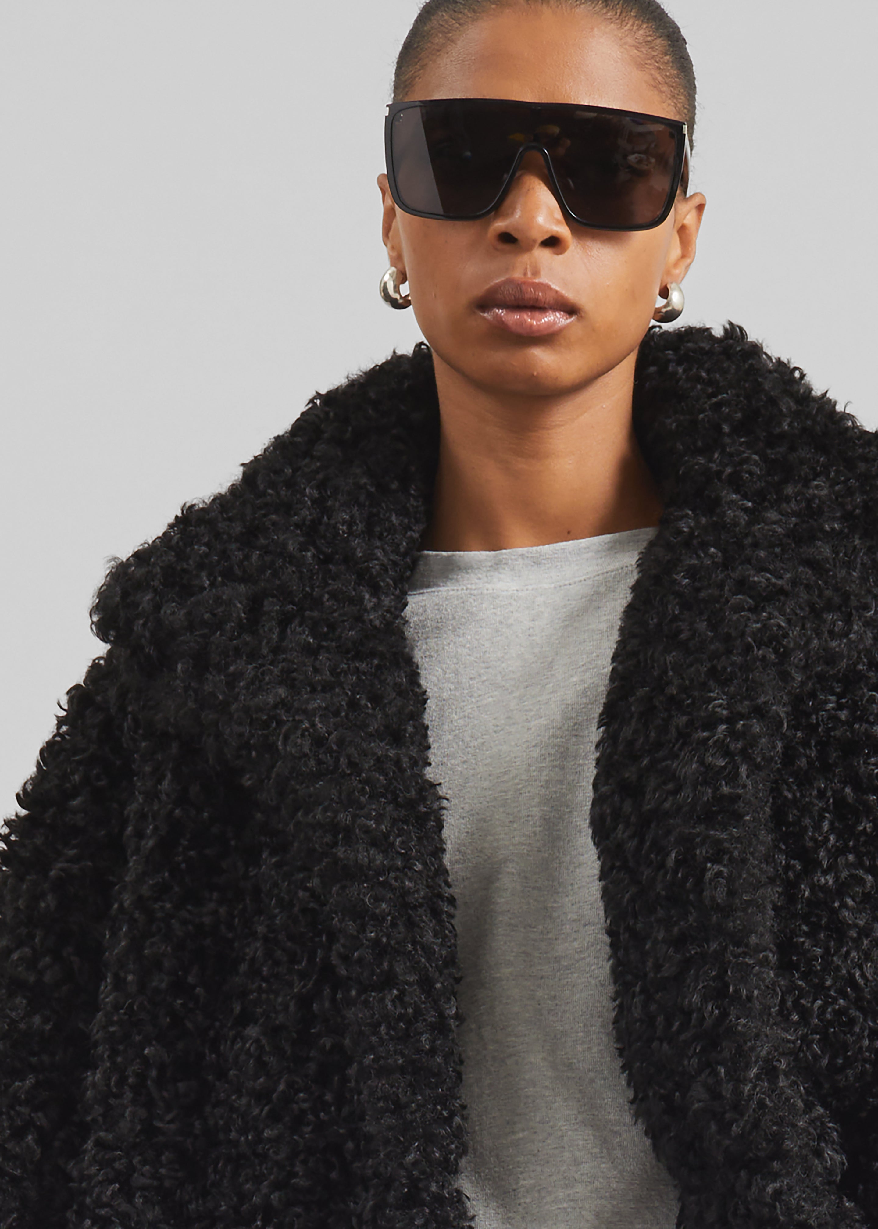 Ravello Faux Shearling Robe Coat - Black - 4