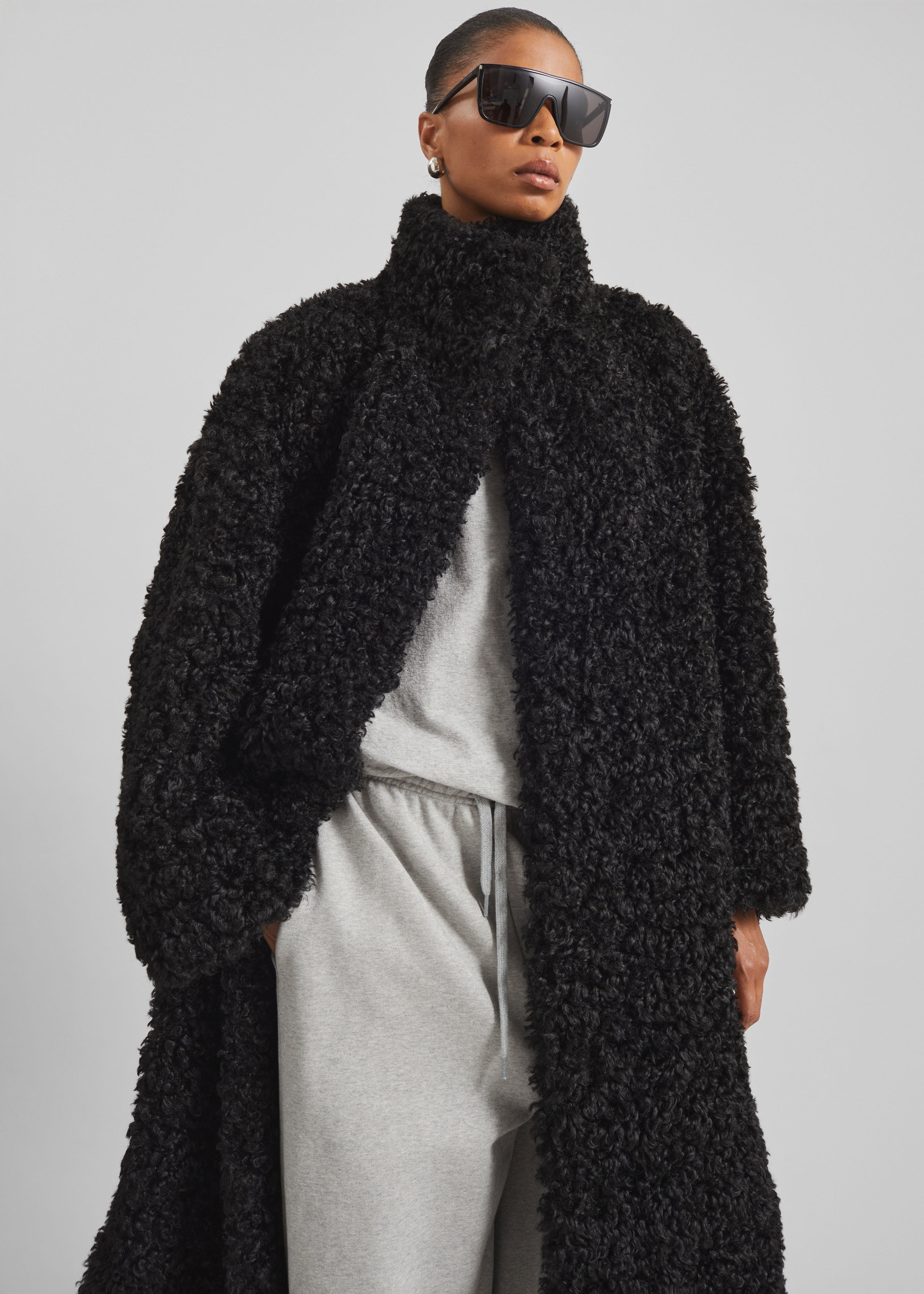 Ravello Faux Shearling Robe Coat - Black - 6