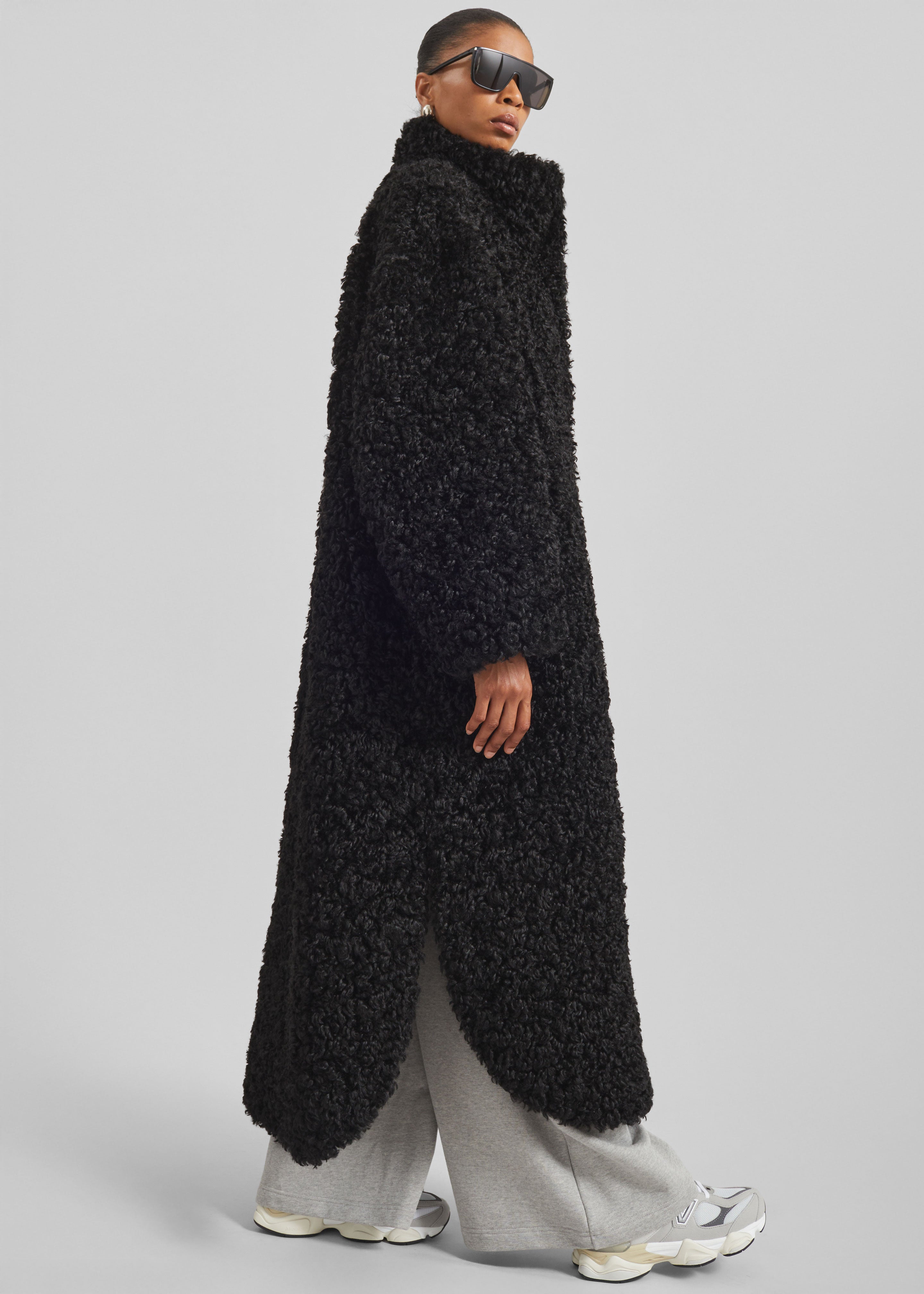 Ravello Faux Shearling Robe Coat - Black - 7