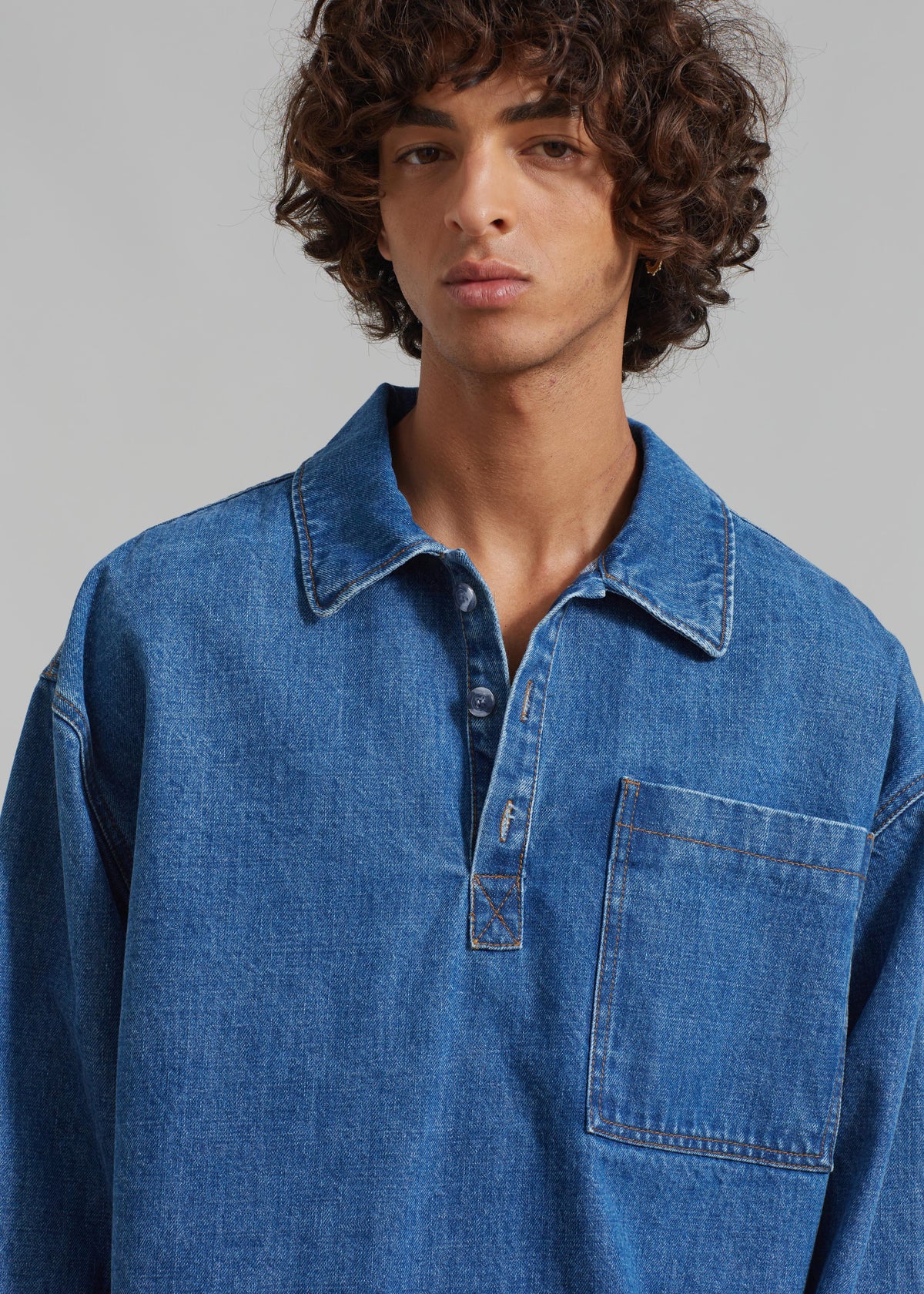 Ray Popover Denim Shirt - Medium Wash - 3