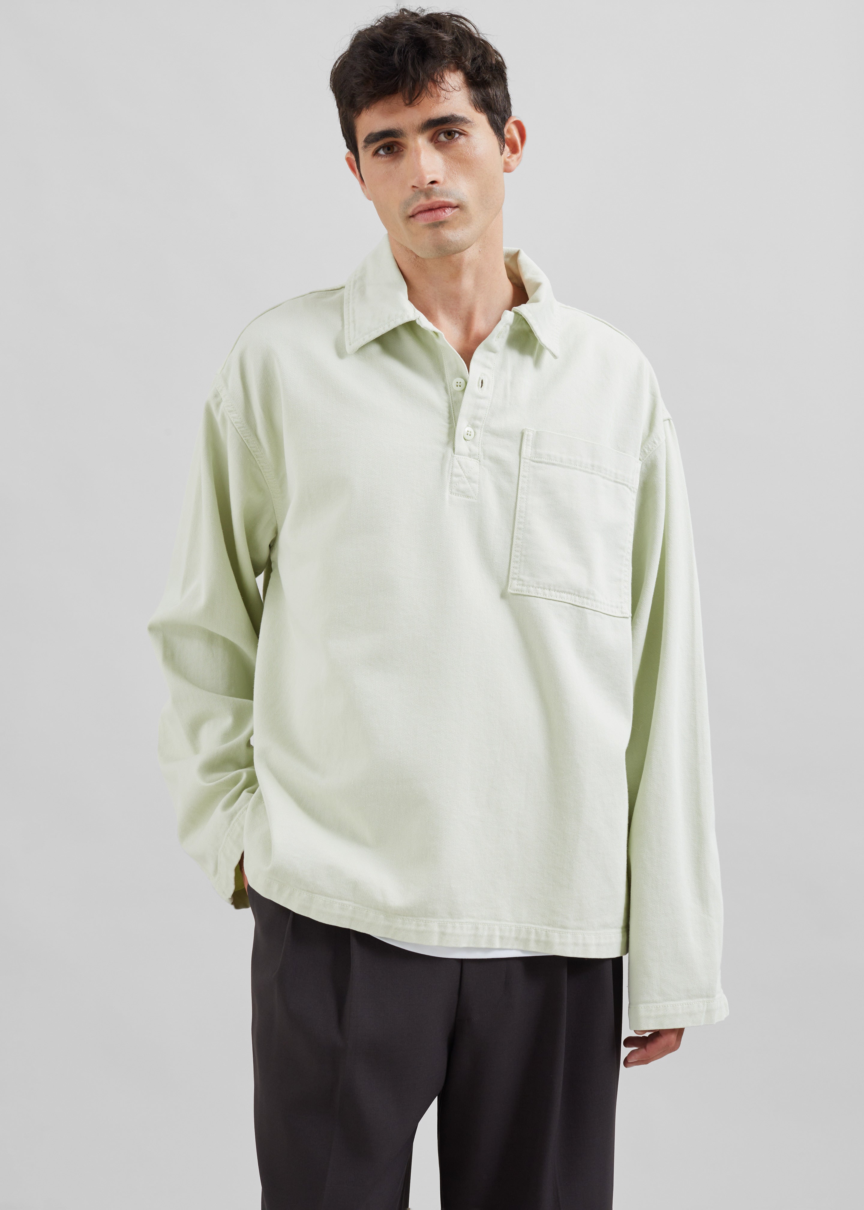 Ray Popover Denim Shirt - Pale Green - 1