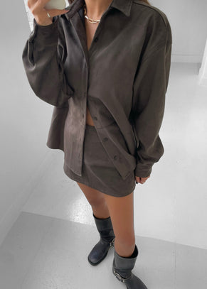 Regina Faux Suede Shirt - Brown