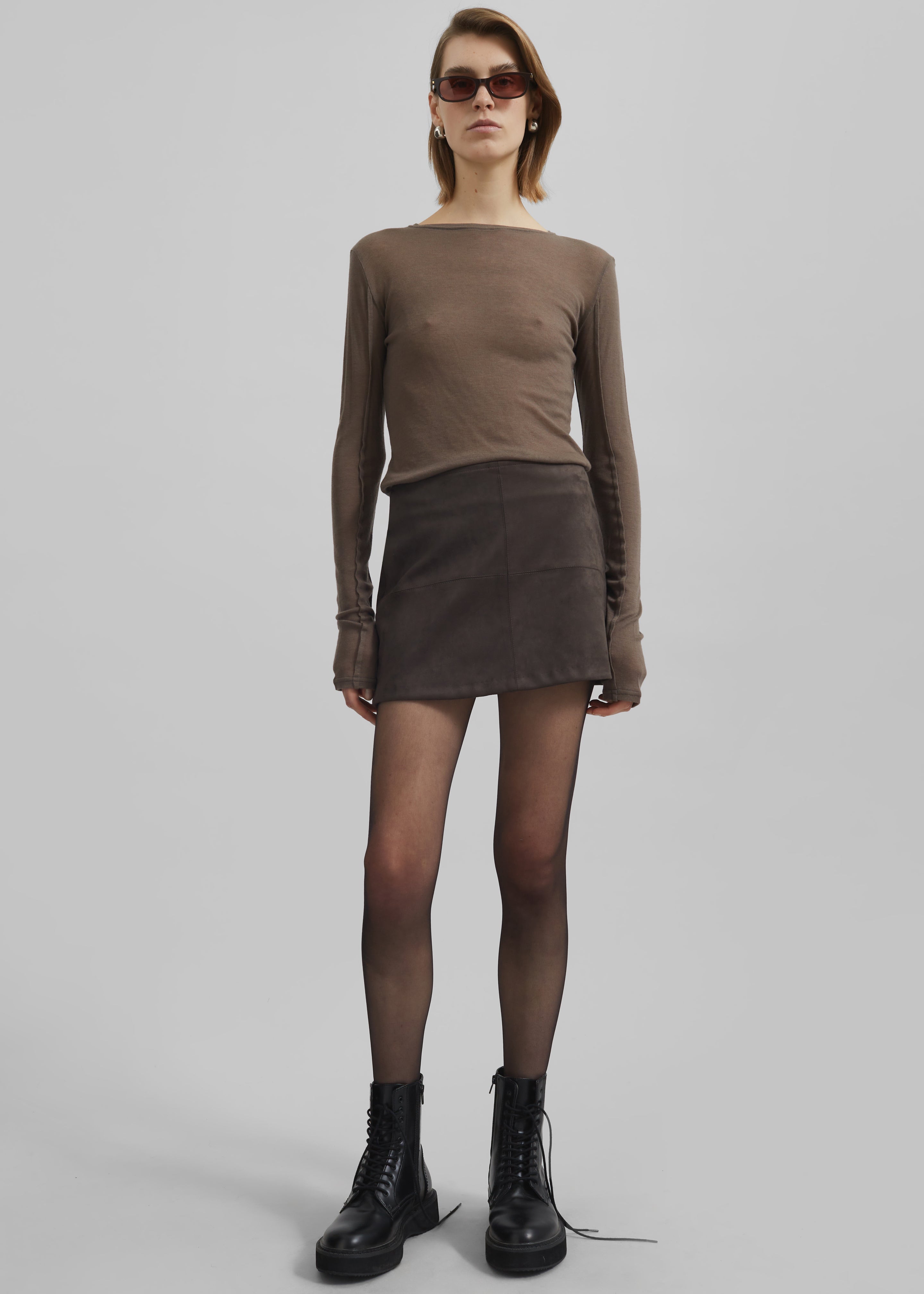 Regina Faux Suede Mini Skirt - Brown - 6