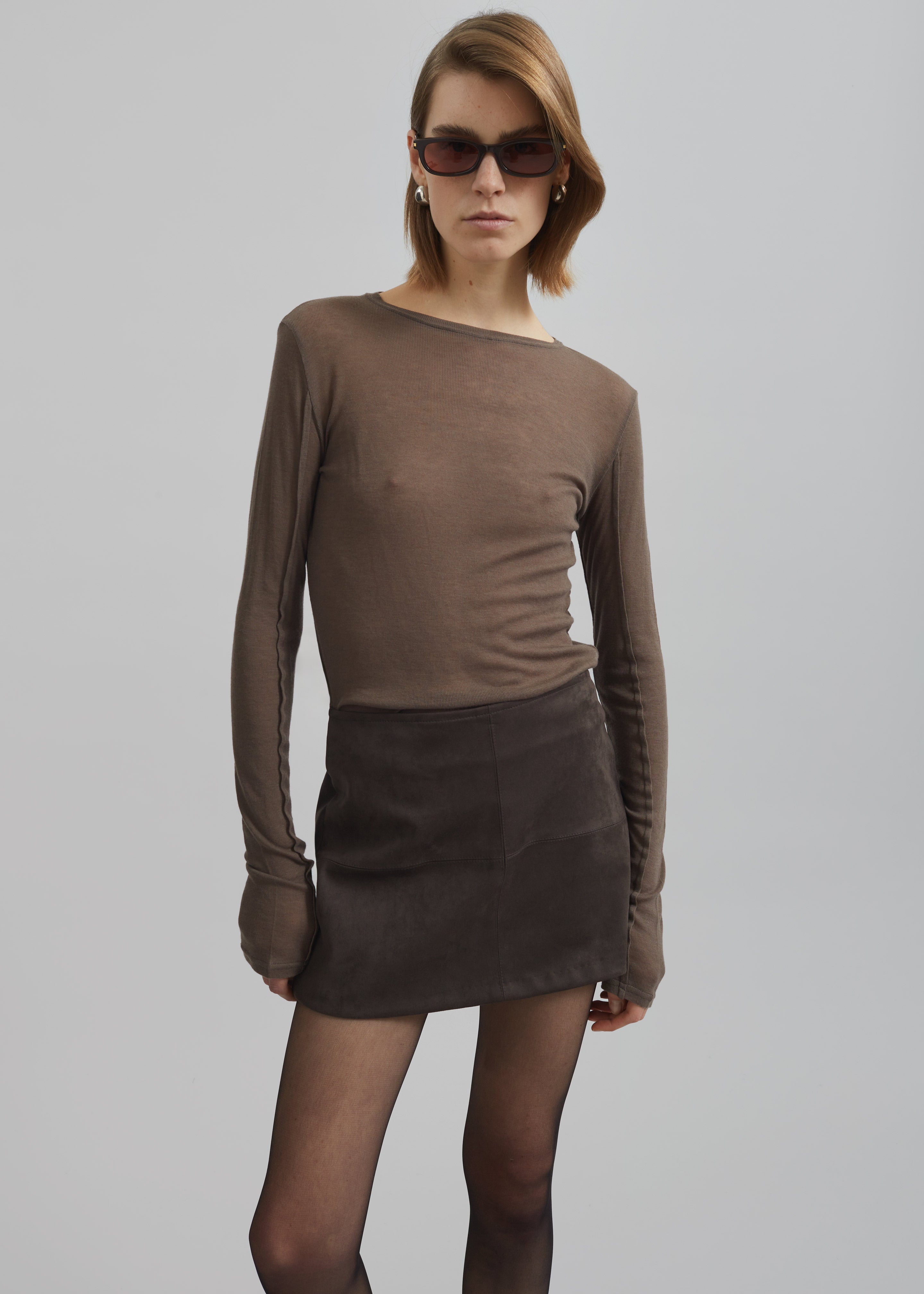 Regina Faux Suede Mini Skirt - Brown - 3