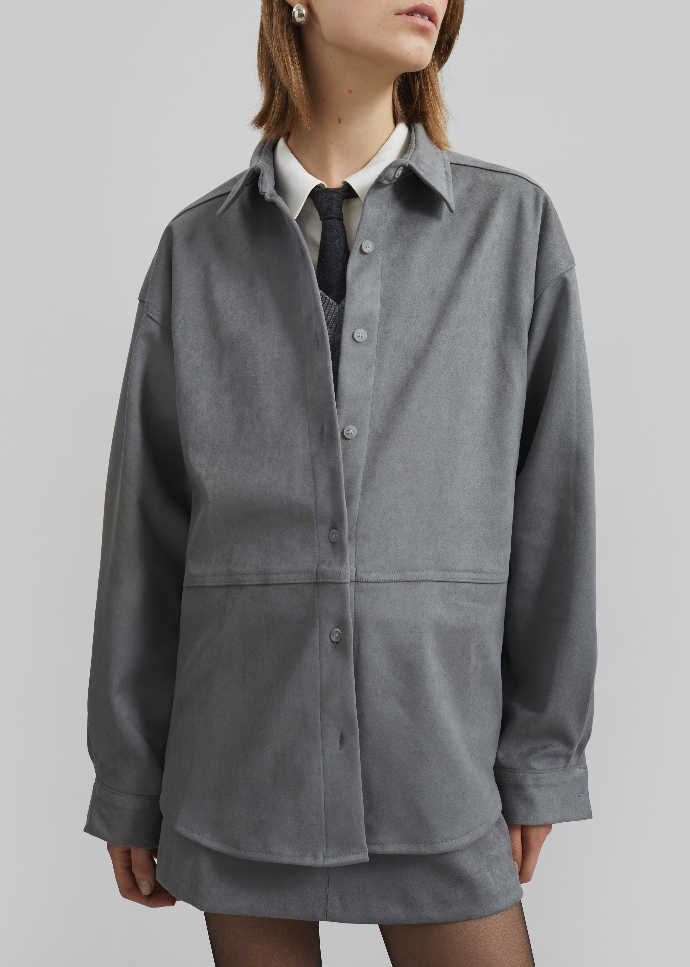 Regina Faux Suede Shirt - Slate Grey - 5